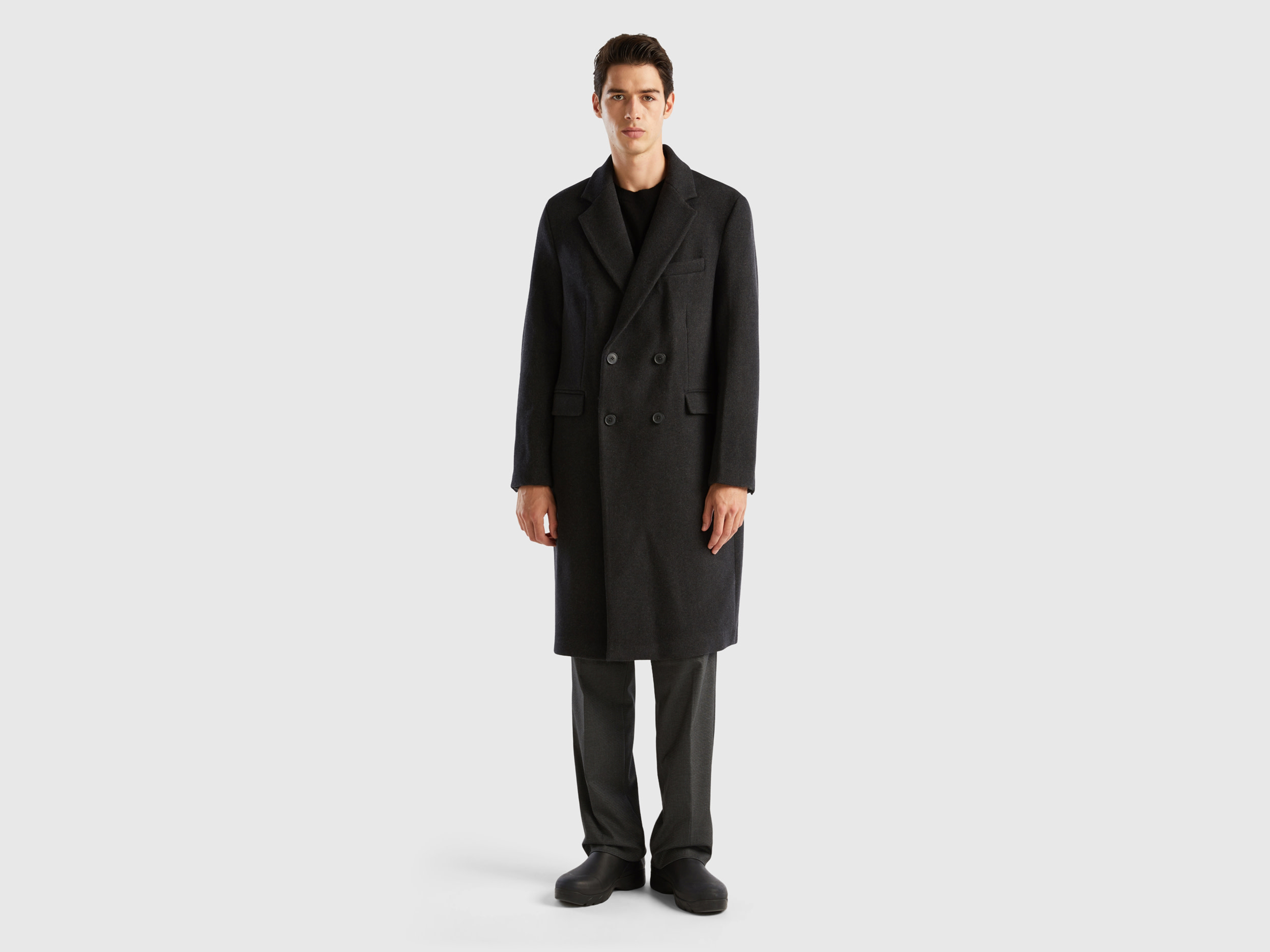 Benetton, Double-breasted Slim Fit Coat, size 44, Black, Men