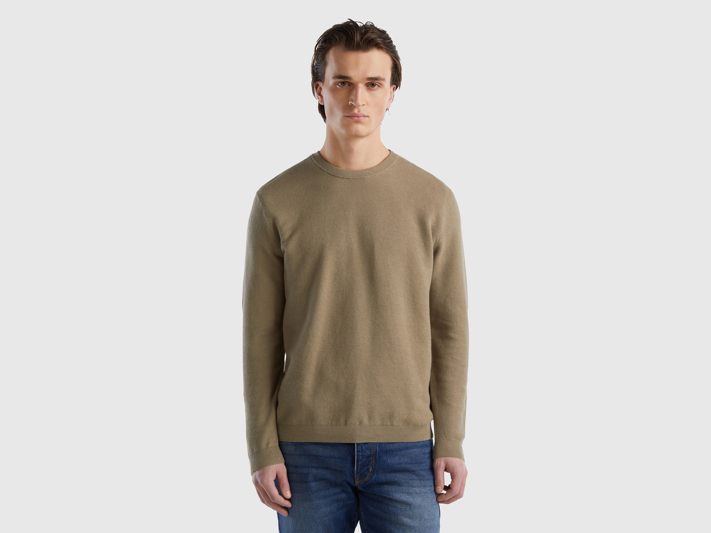 Benetton, Maglioncino In Misto Cashmere, Verde Chiaro, Uomo