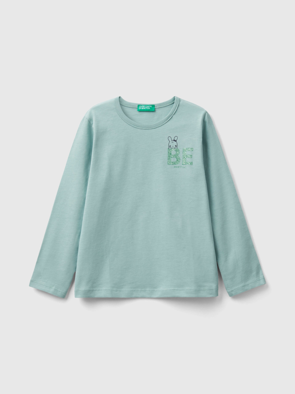 Benetton, T-shirt Coupe Regular En Coton Bio, Bleu Vert, Enfants