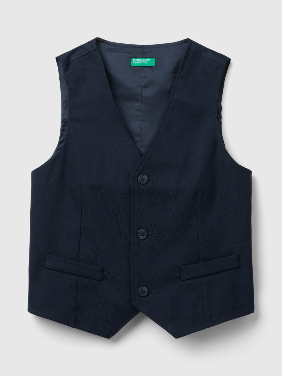 Benetton, Slim Fit Flannel Vest, Dark Blue, Kids