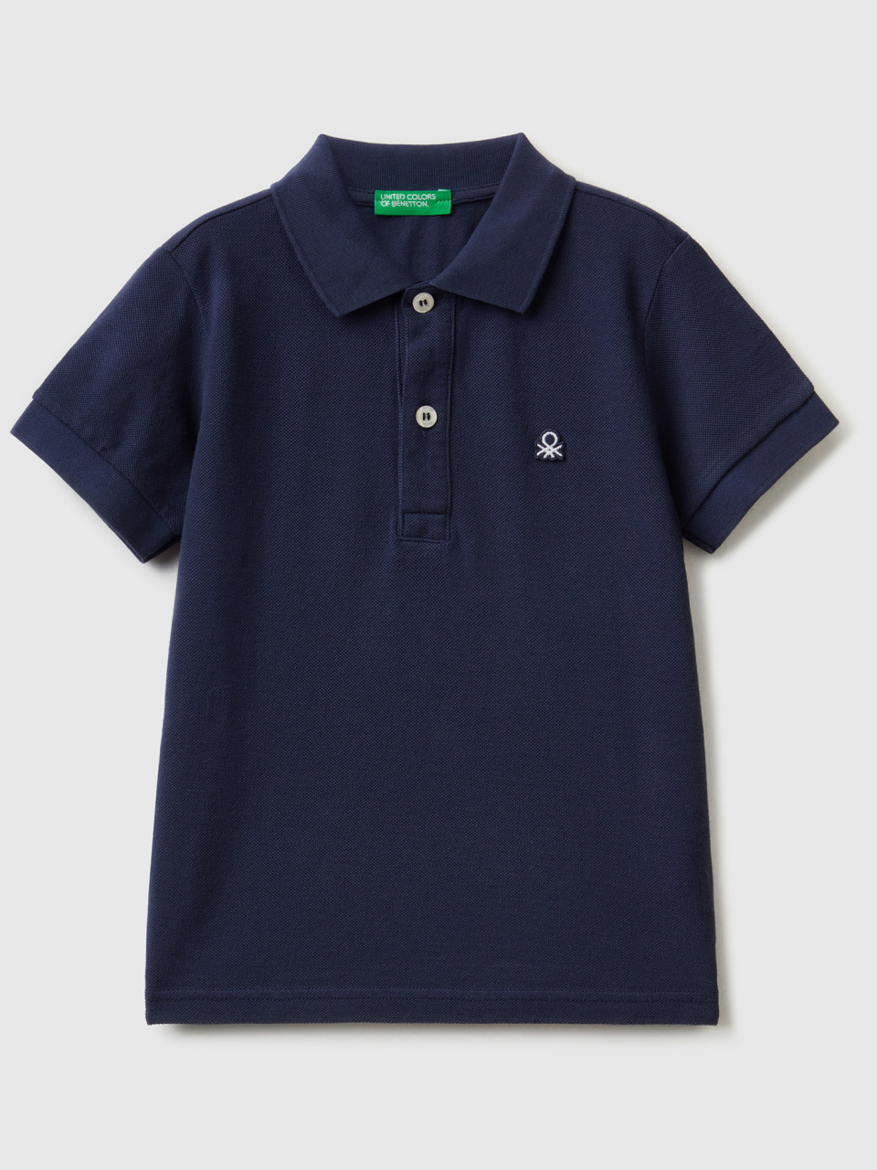 Benetton, Short Sleeve Polo In Organic Cotton, Dark Blue, Kids