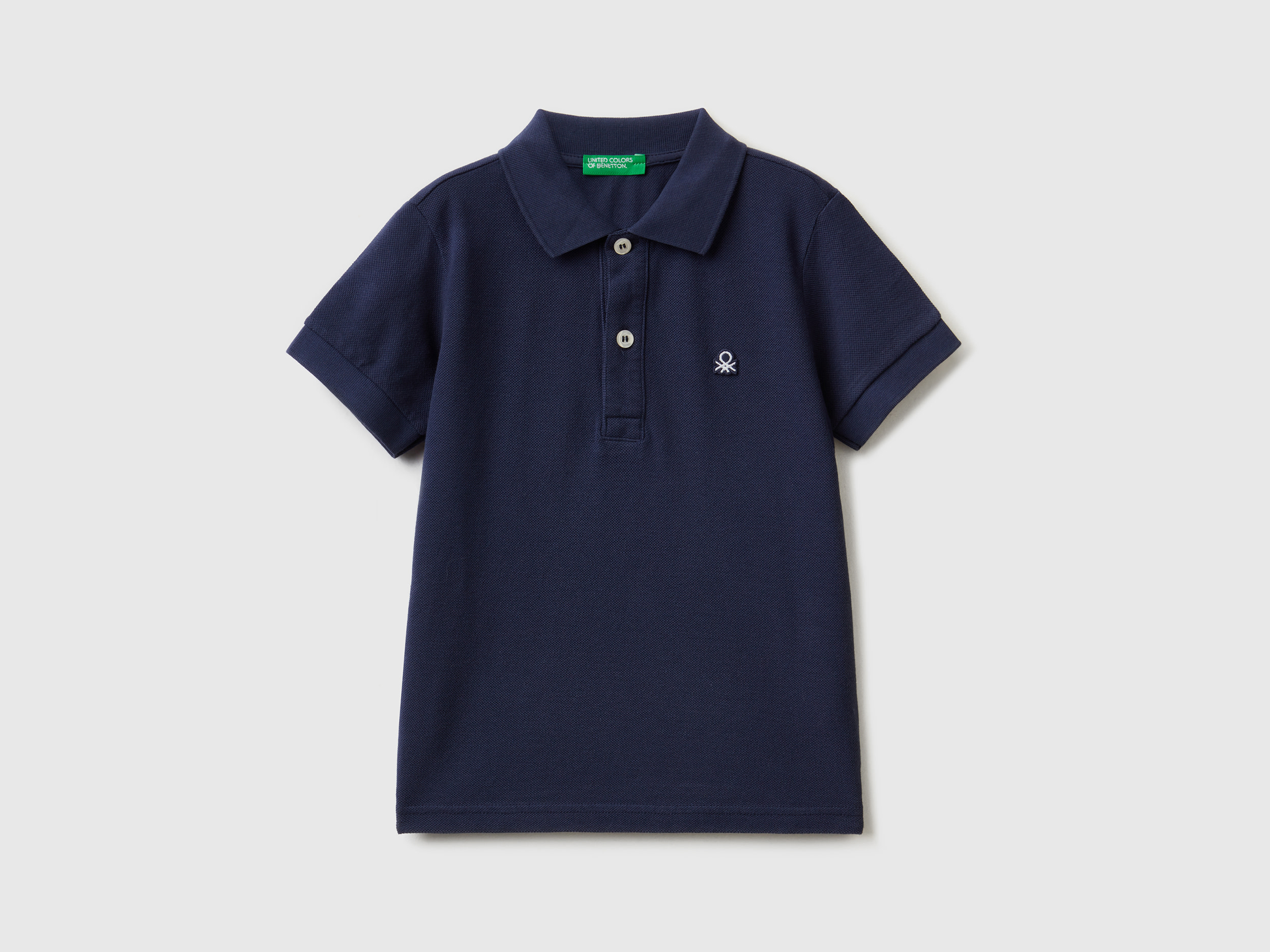 Image of Benetton, Short Sleeve Polo In Organic Cotton, size 104, Dark Blue, Kids