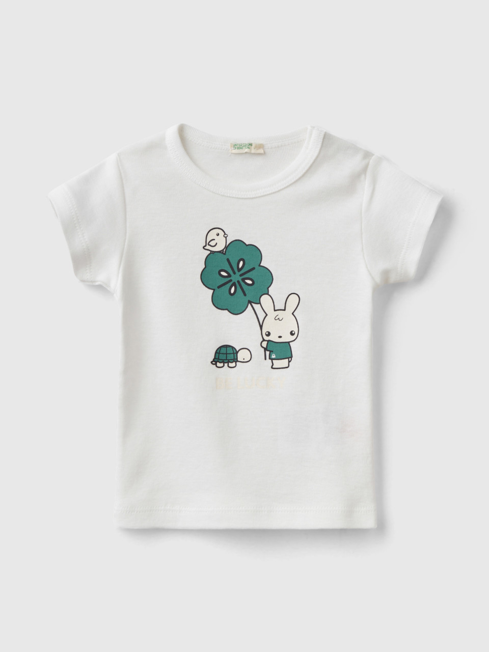 Benetton, Camiseta De 100 % Algodón Orgánico, Blanco, Niños