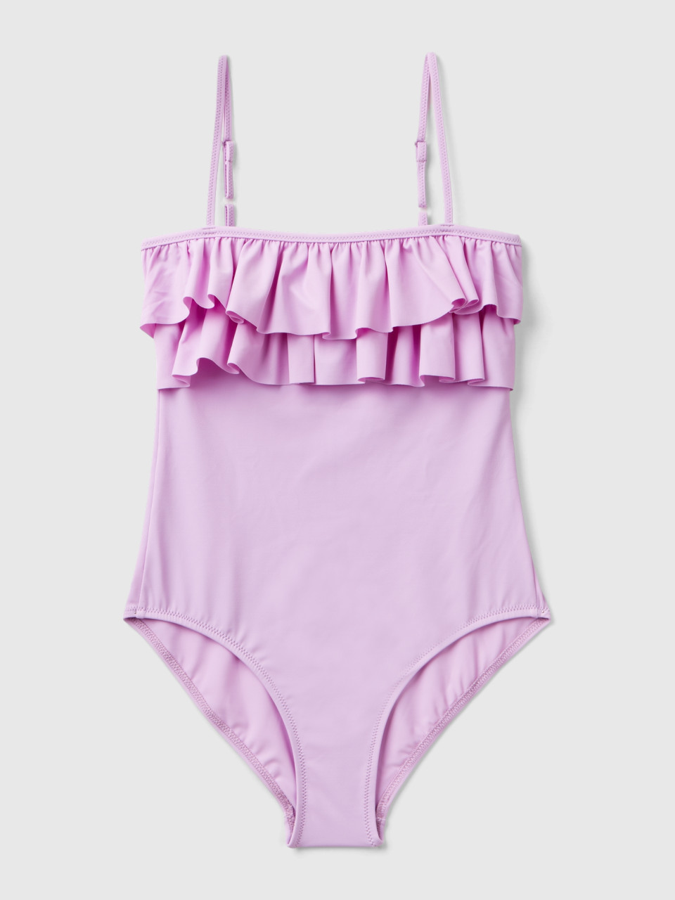 Benetton, One-piece Swimsuit In Econyl® With Frills, Lilac, Kids