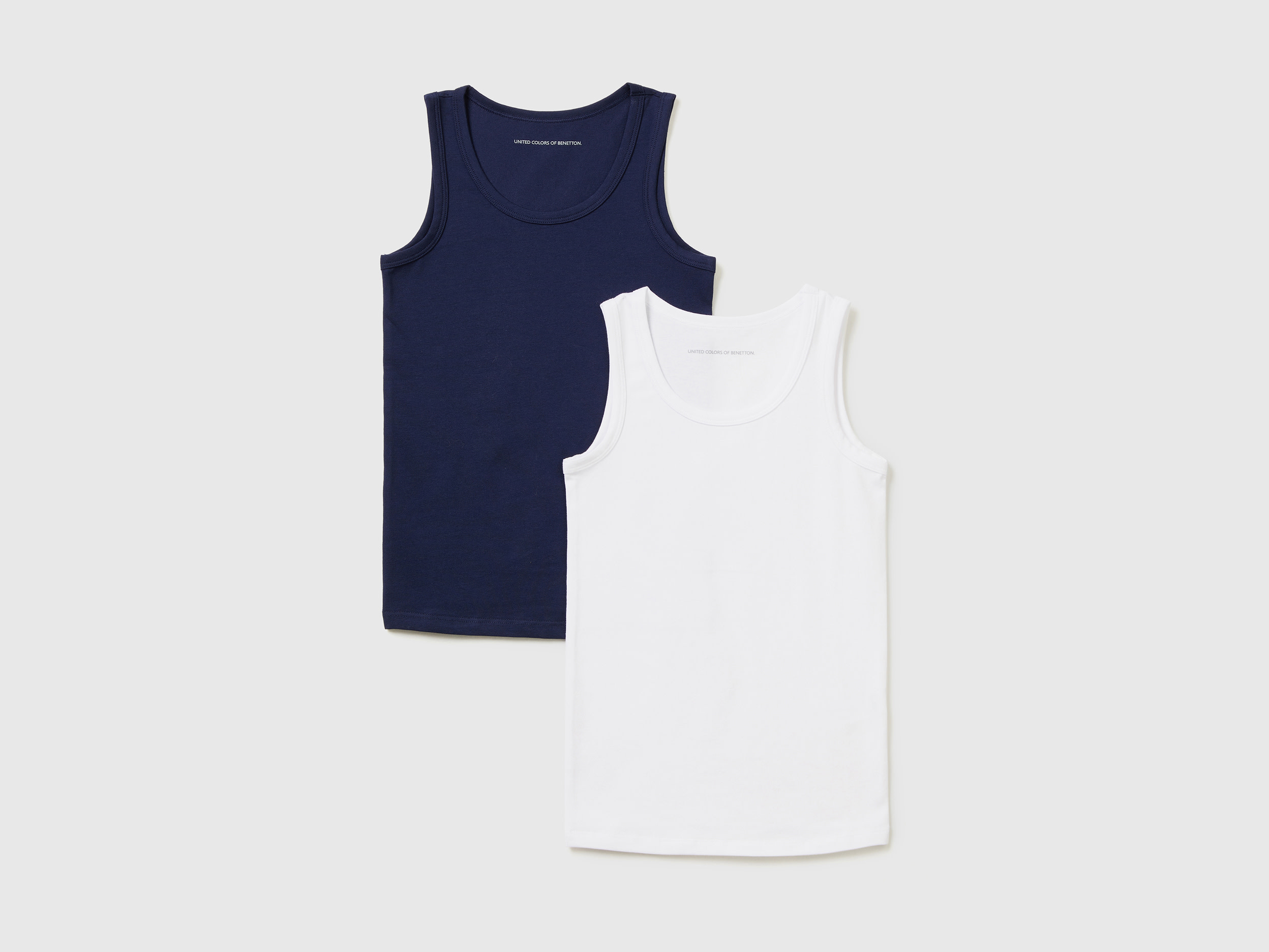 Benetton, Due Canotte In Cotone Stretch, Blu Scuro, Bambini Benetton, Due Canotte In Cotone Stretch, Blu Scuro, Bambini