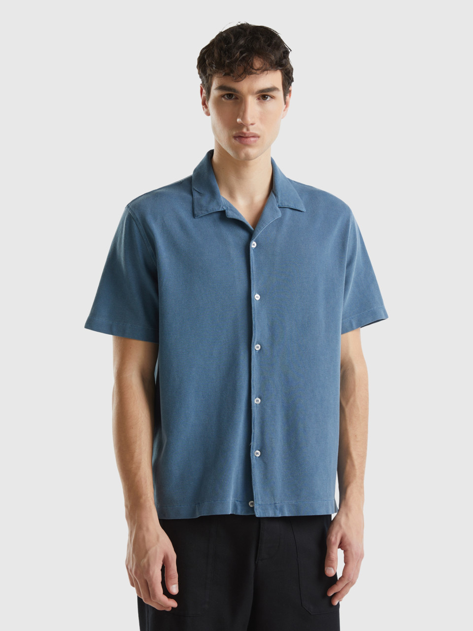 Benetton, Organic Cotton Pique Shirt, Air Force Blue, Men
