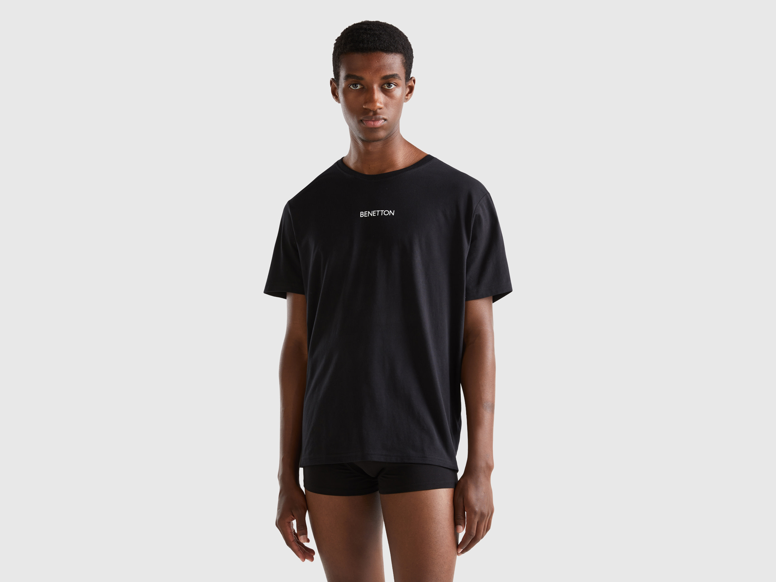 Benetton, T-shirt With Logo Print, size M, Black, Men