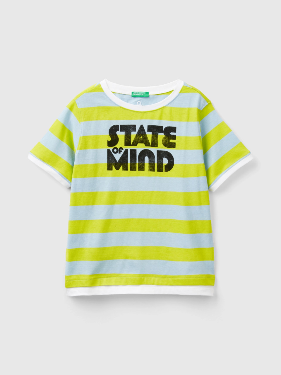 Benetton, Camiseta De Rayas Con Eslogan, Multicolor, Niños