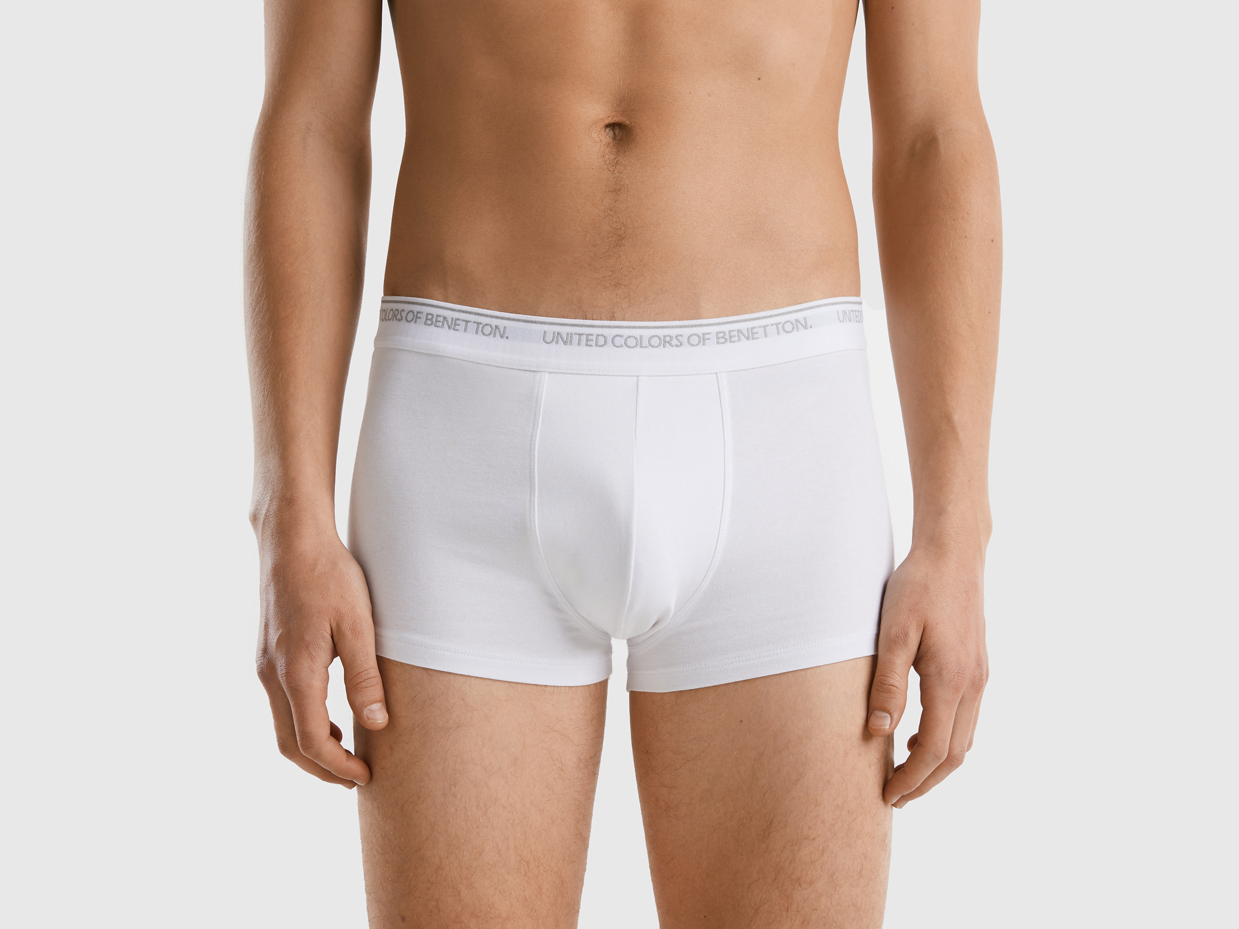 Image of Benetton, Fitted Boxers In Organic Cotton, size M, White, Men