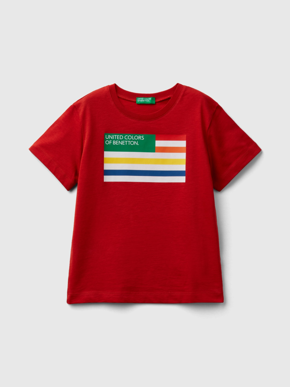 Benetton, Camiseta De 100 % Algodón Orgánico Con Estampado, Rojo Teja, Niños