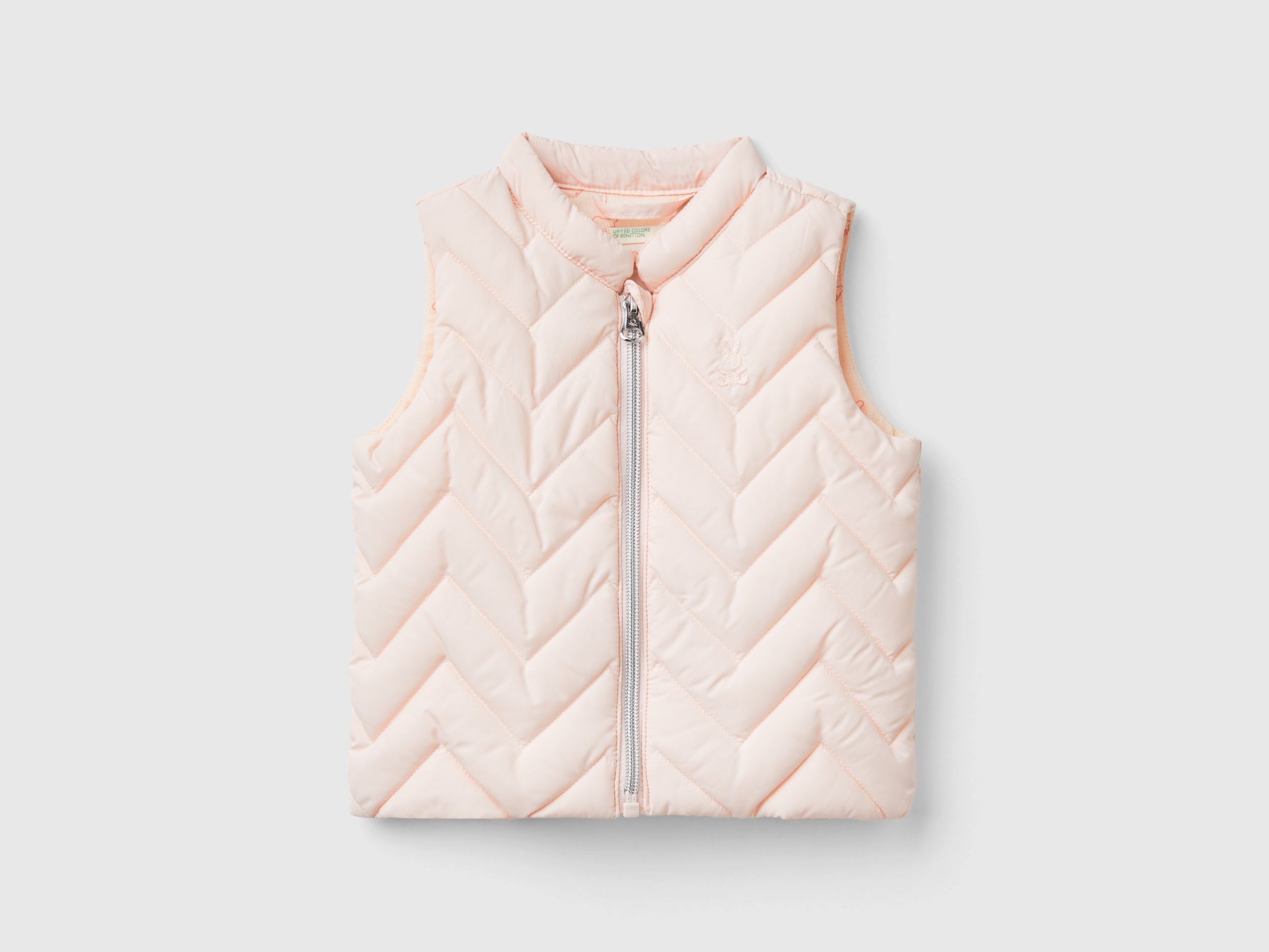 Benetton, Gilet Imbottito In Tessuto Tecnico, Rosa Tenue, Bambini