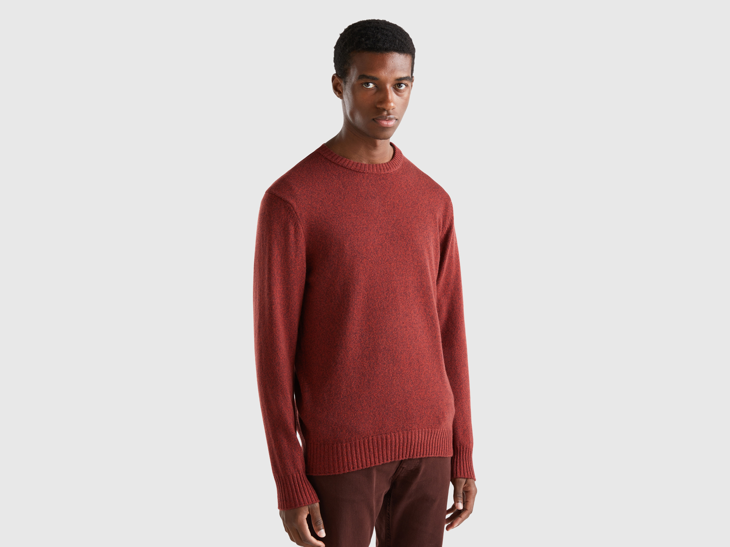 Benetton, Crew Neck Sweater In Cashmere And Wool Blend, size XL, Red, Men