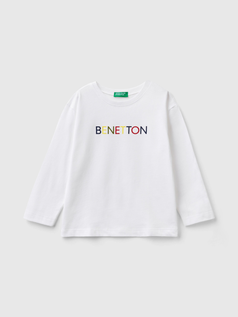 Benetton, Long Sleeve Organic Cotton T-shirt, White, Kids