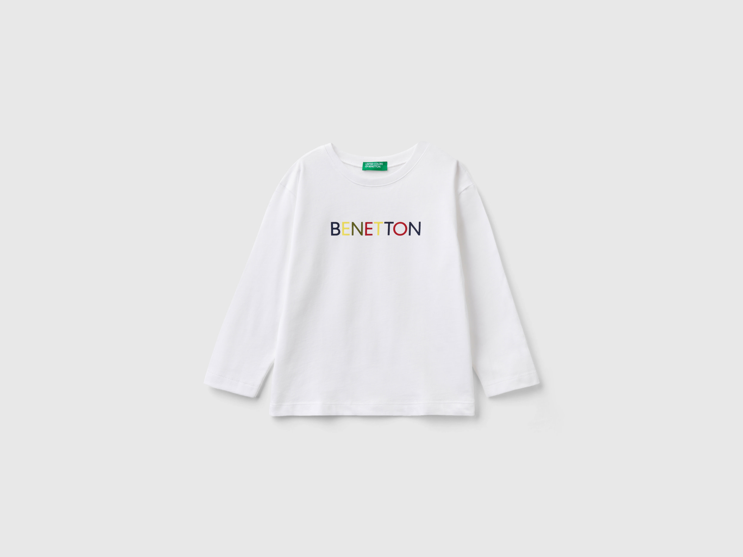 Image of Benetton, Long Sleeve Organic Cotton T-shirt, size 90, White, Kids
