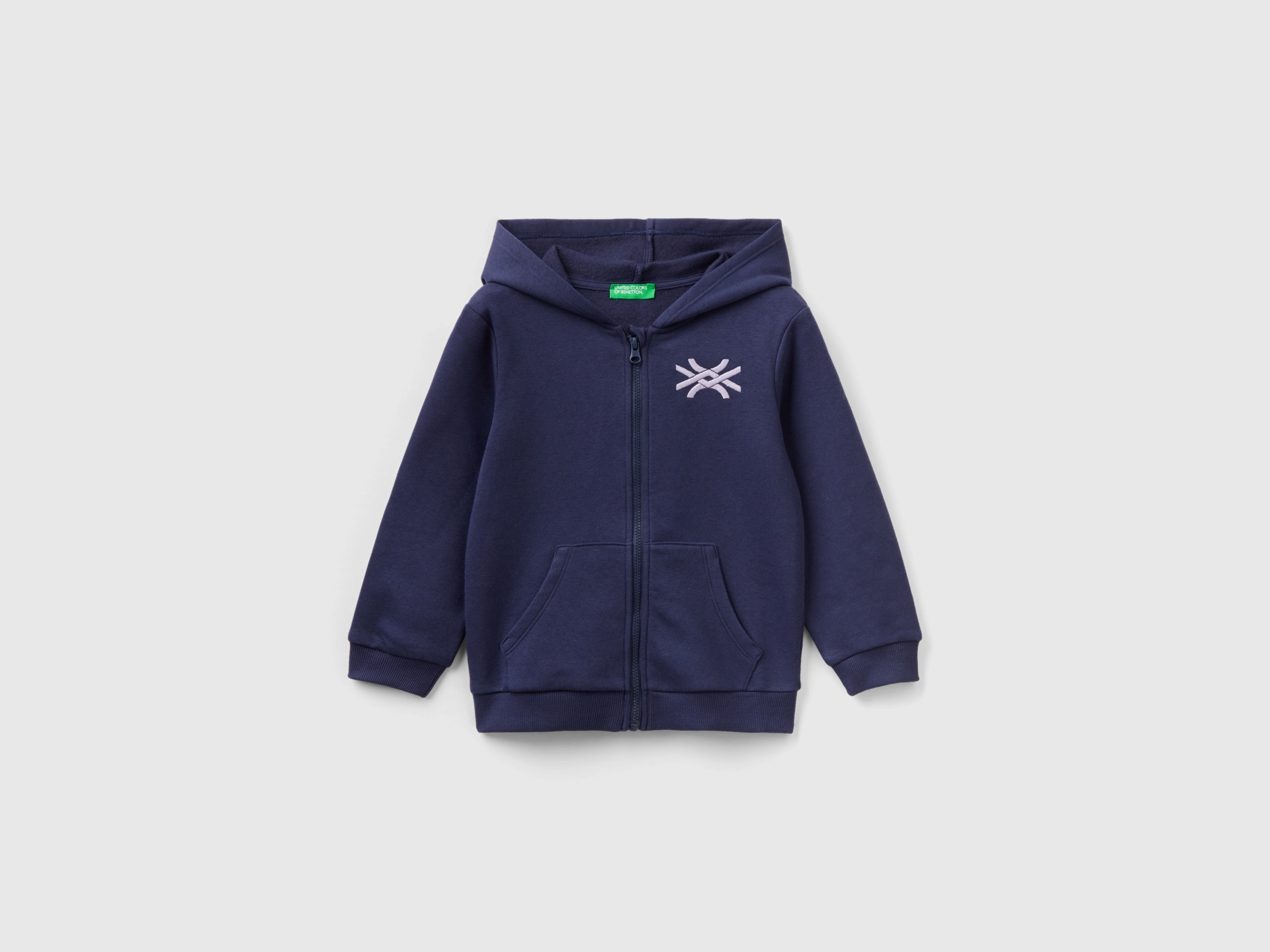 Benetton, Zip-up Sweatshirt In Cotton Blend, size 4-5, Dark Blue, Kids