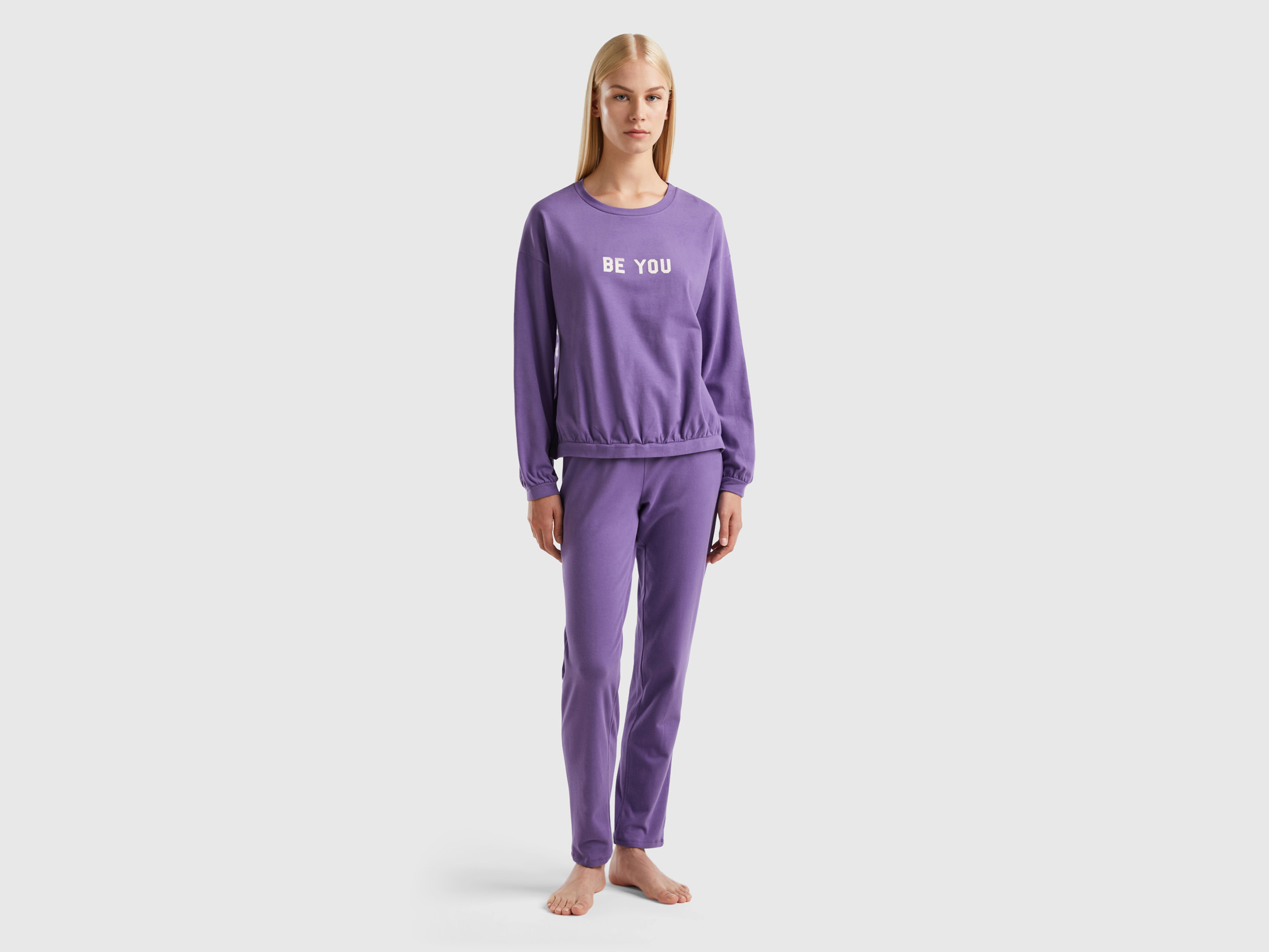 Benetton, Long Pyjamas In Warm Jersey, size M, Violet, Women
