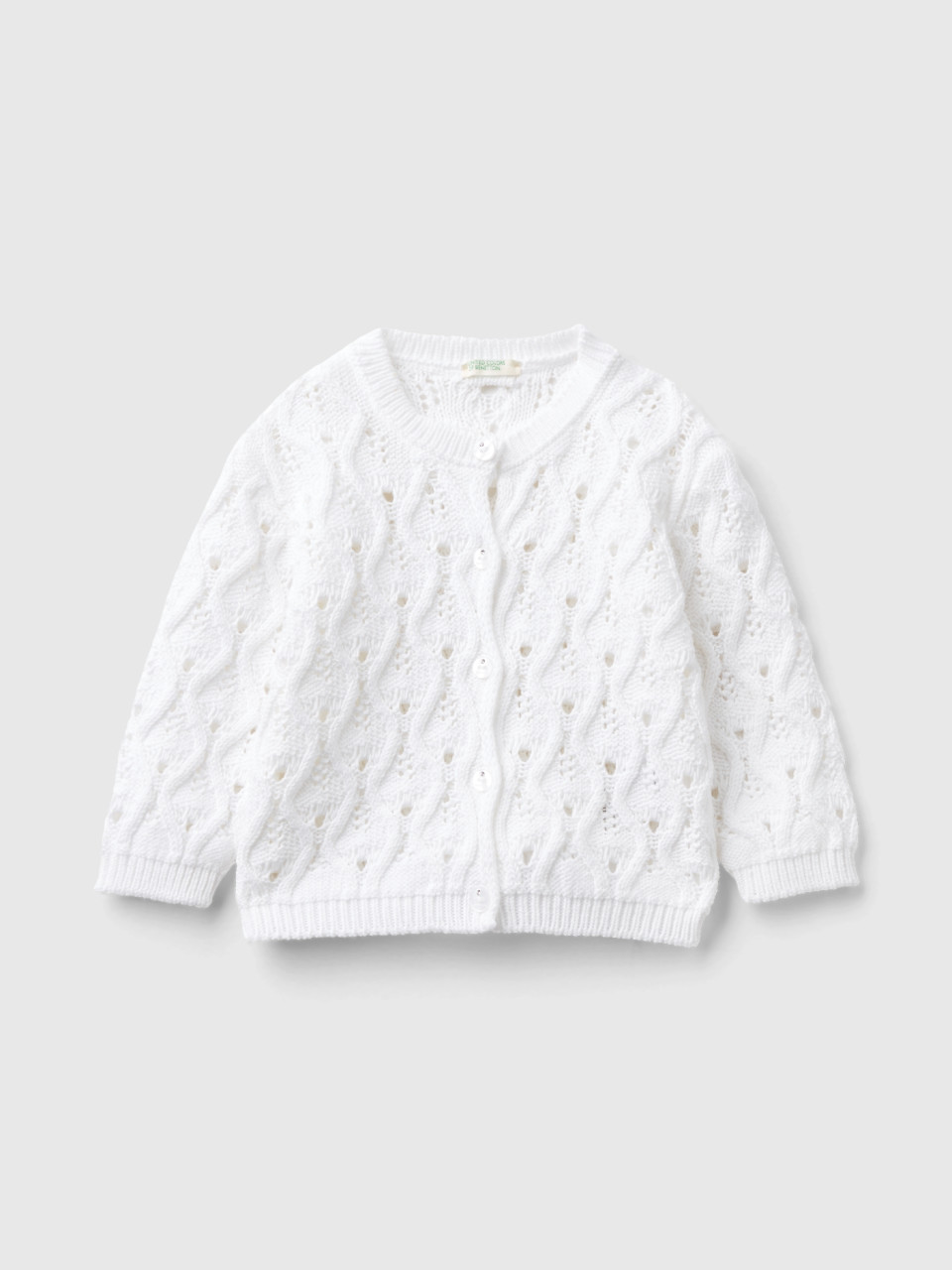 Benetton, Knit Cardigan In Pure Cotton, White, Kids