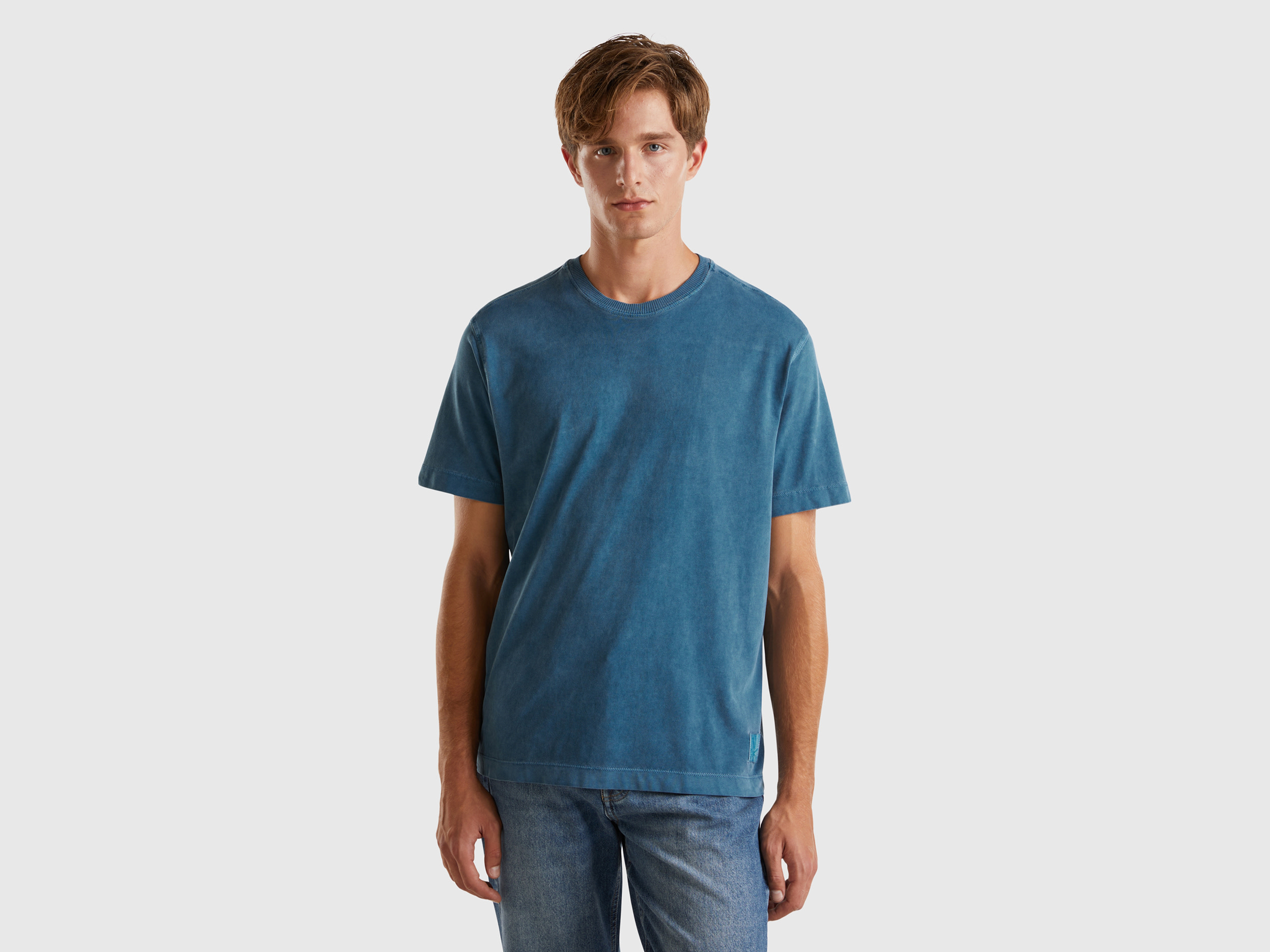 Benetton, T-shirt In Cotone Bio, Avio, Uomo