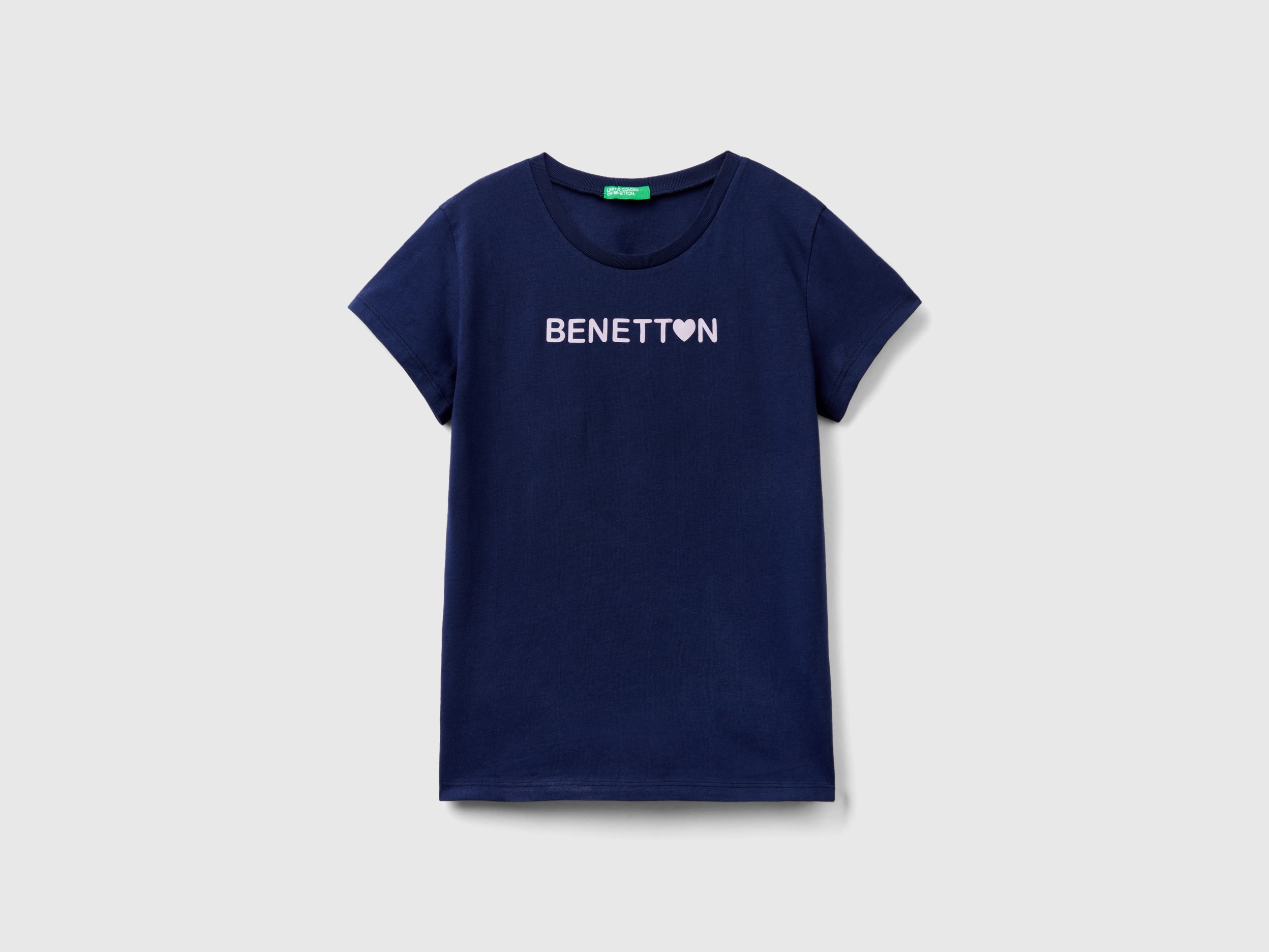 Benetton, 100% Cotton T-shirt With Logo, size S, Dark Blue, Kids