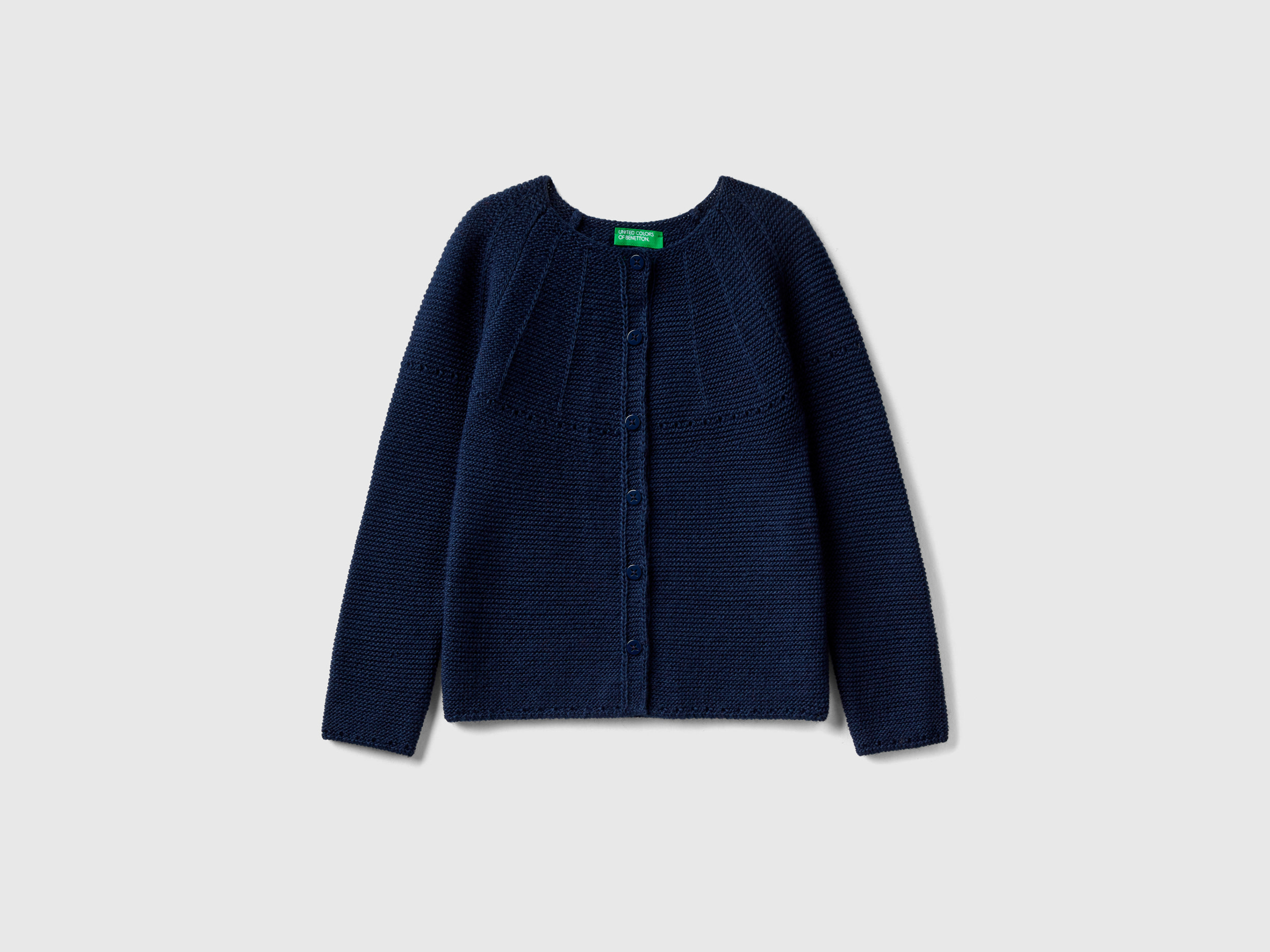 Benetton, Cardigan With Perforated Details, size 18-24, Dark Blue, Kids