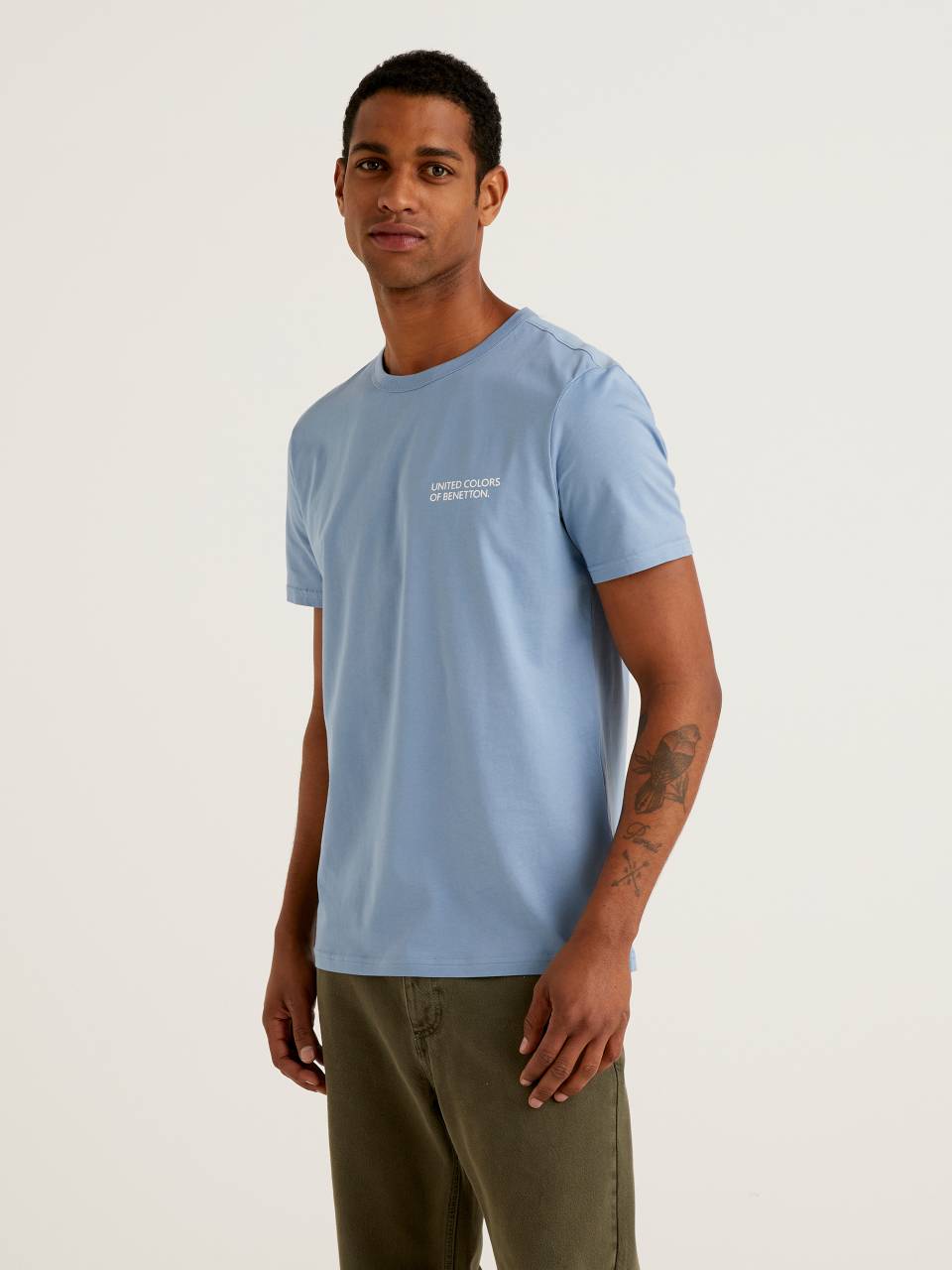 Benetton Air force blue t-shirt with logo print. 1