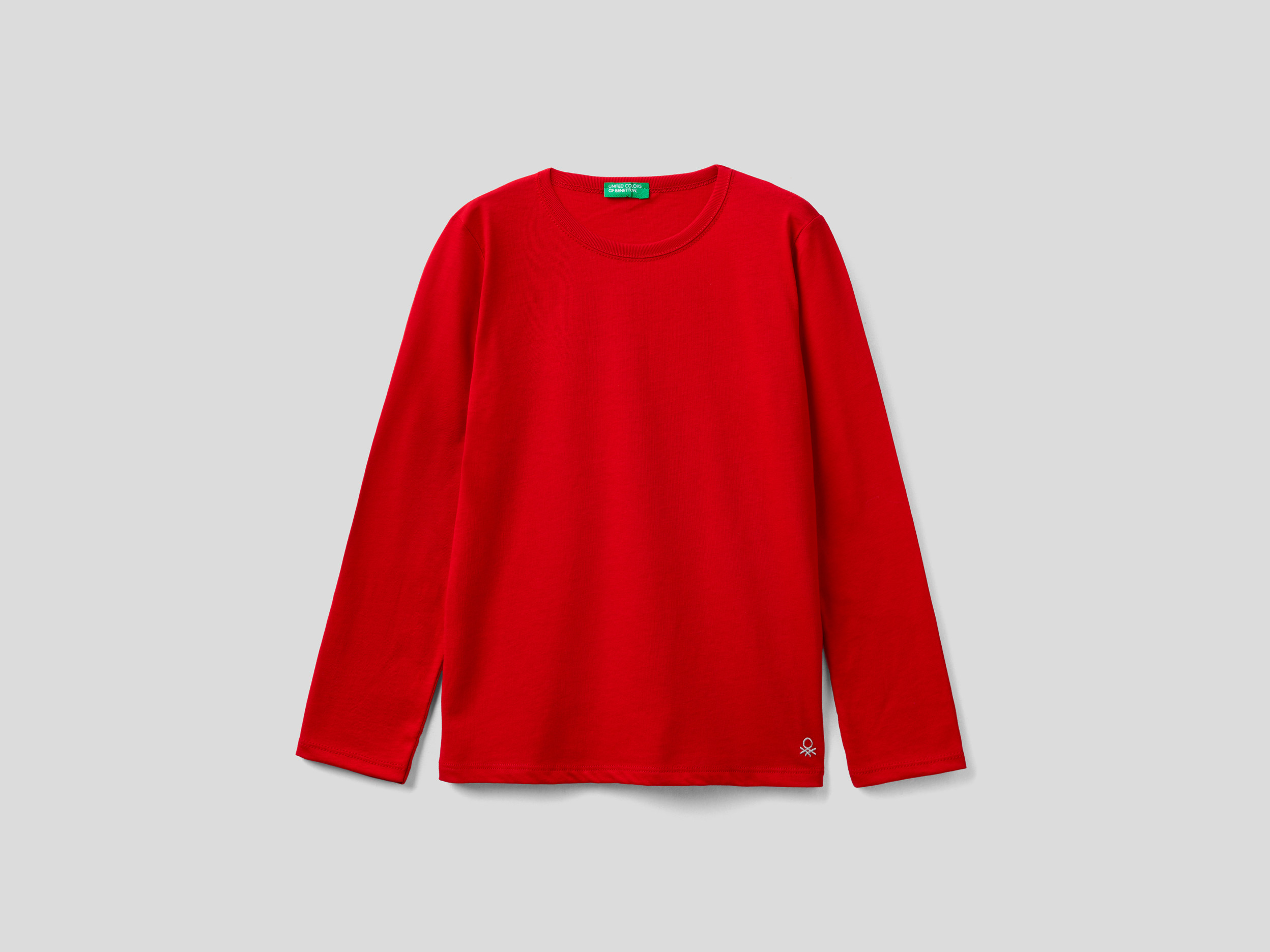 Benetton, T shirt A Manica Lunga In Cotone Bio, Rosso, Bambini