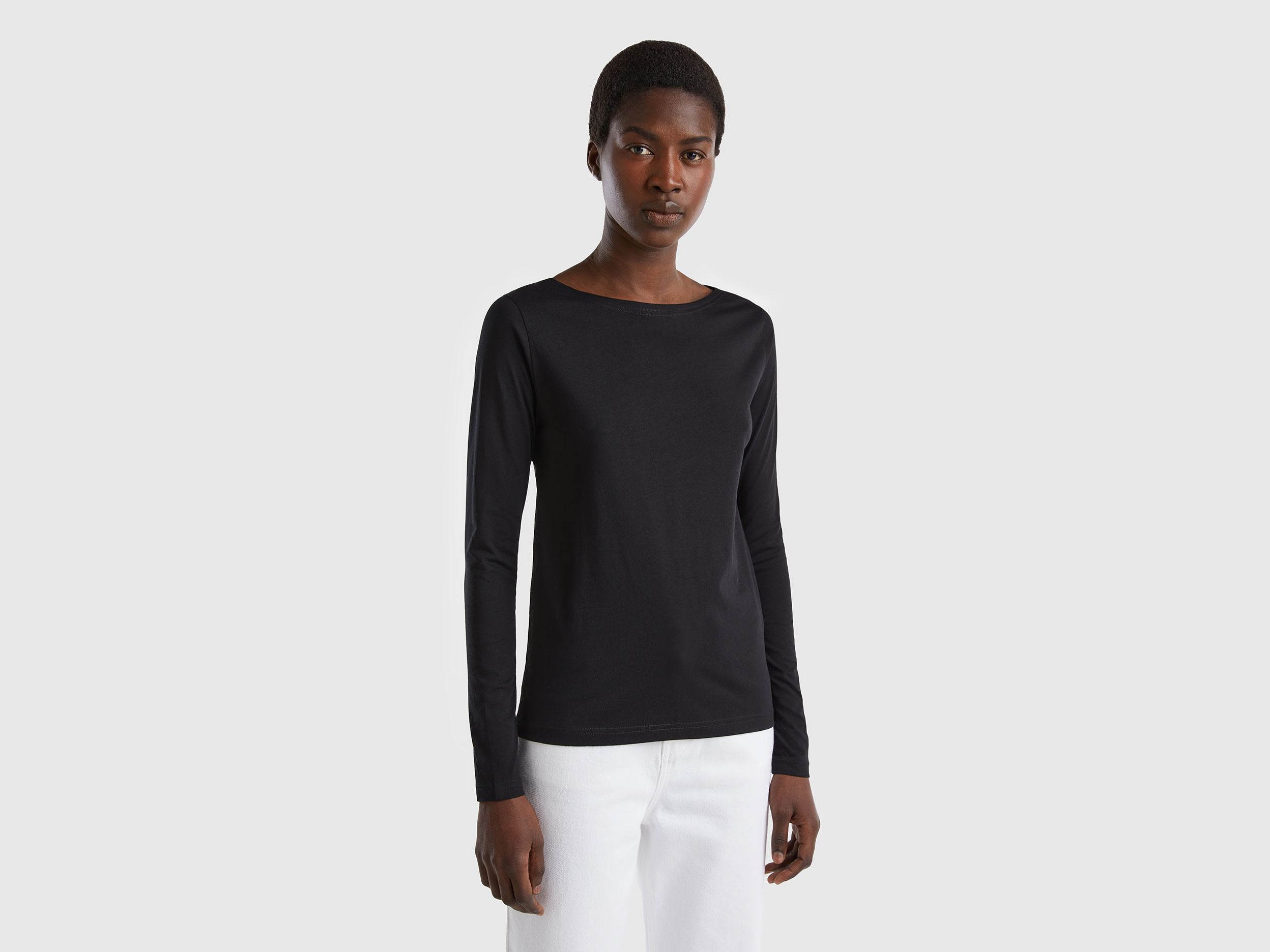 Benetton, T-shirt With Boat Neck In 100% Cotton, size XS, Black, Women