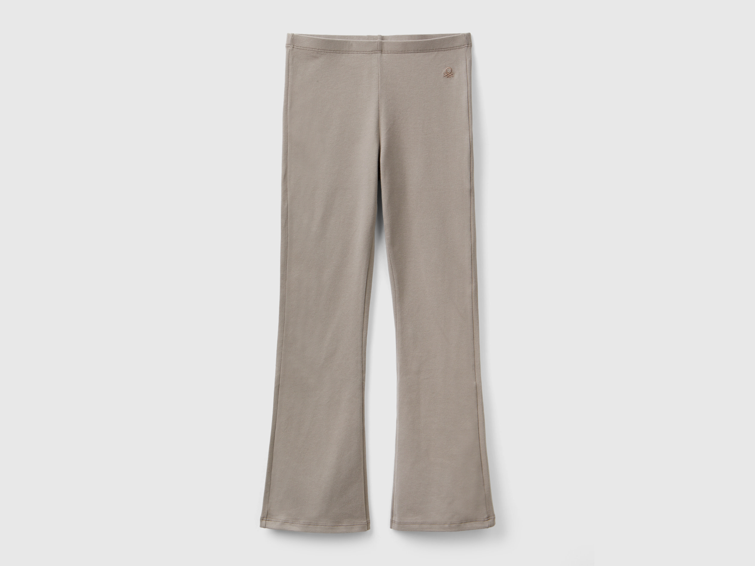 Benetton, Leggings A Zampa In Cotone Stretch, Tortora, Bambini