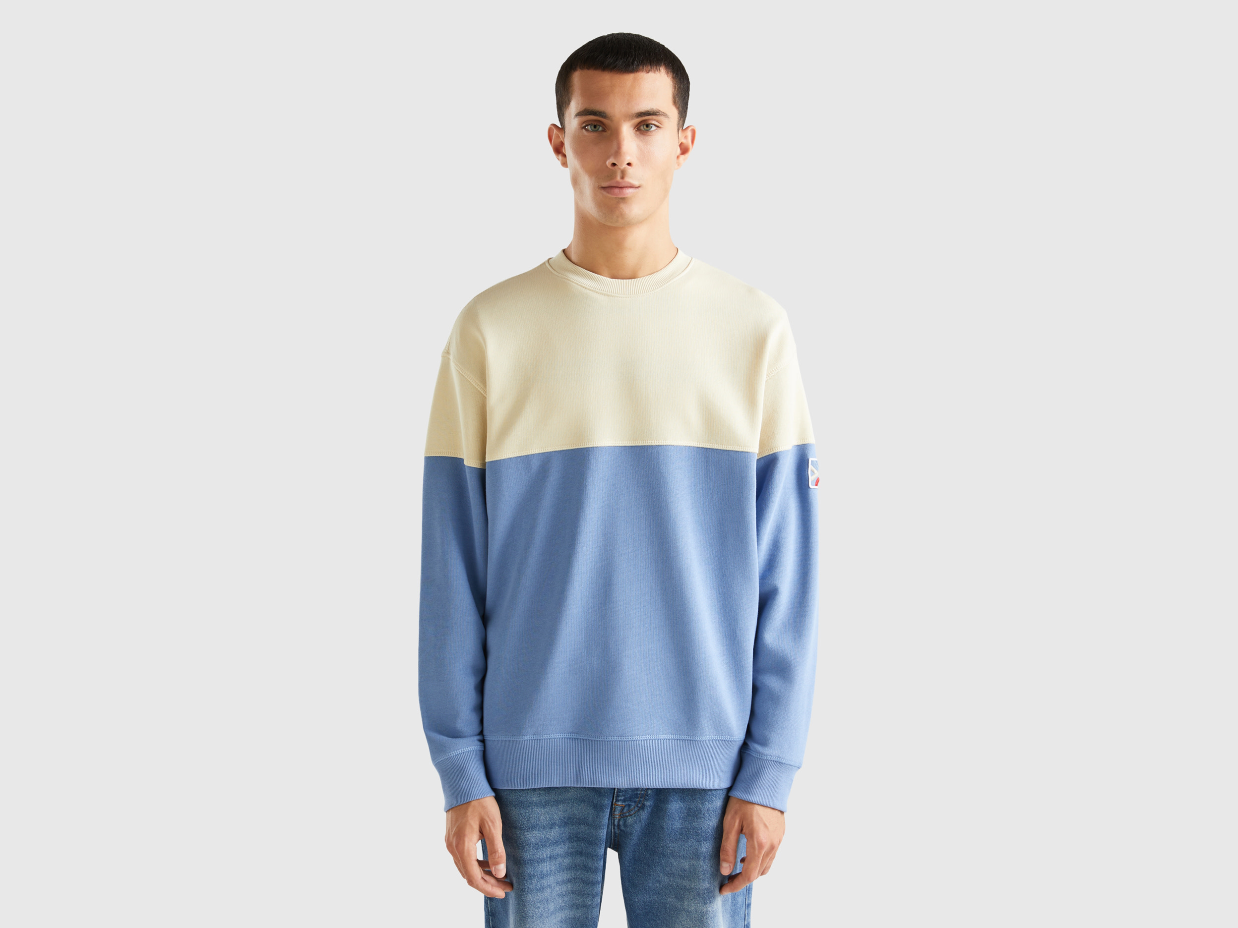 Benetton, Color Block Crew Neck Sweatshirt, size XXL, Multi-color, Men