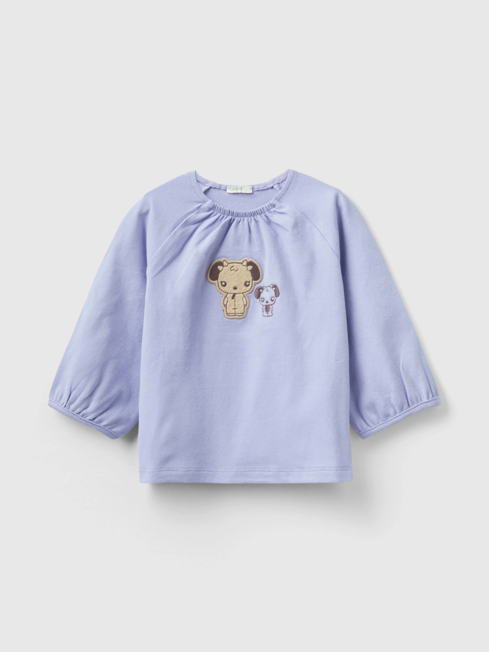 Benetton, T-shirt With Embroidery And Patch, Lilac, Kids