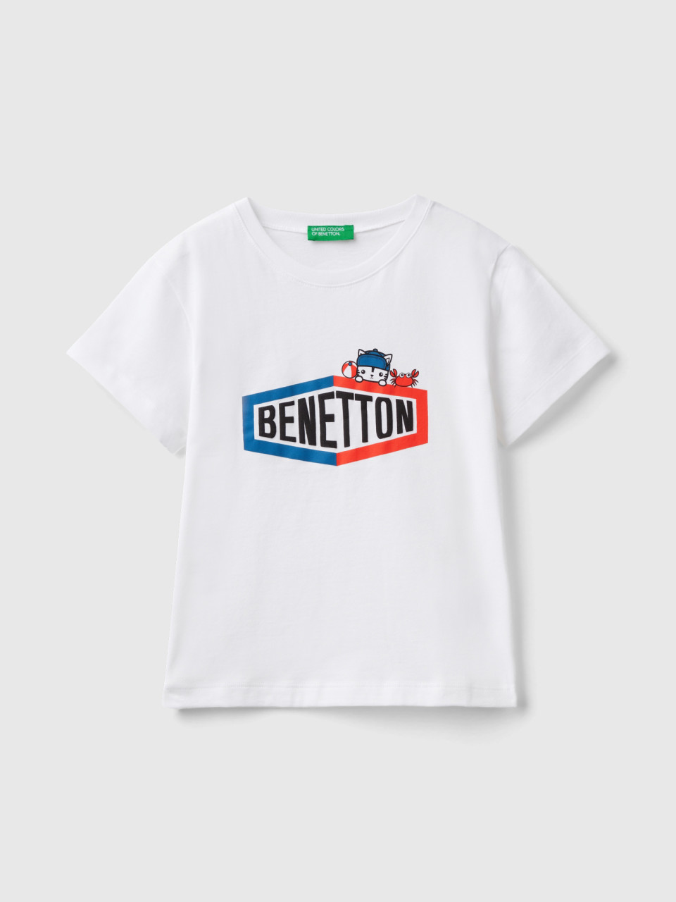 Benetton, T-shirt Aus 100% Bio-baumwolle Mit Print, Weiss, male
