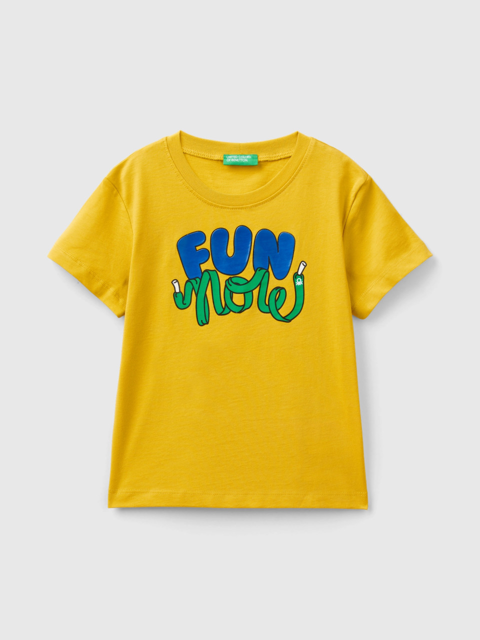Benetton, T-shirt With Embossed Print, Mustard, Kids