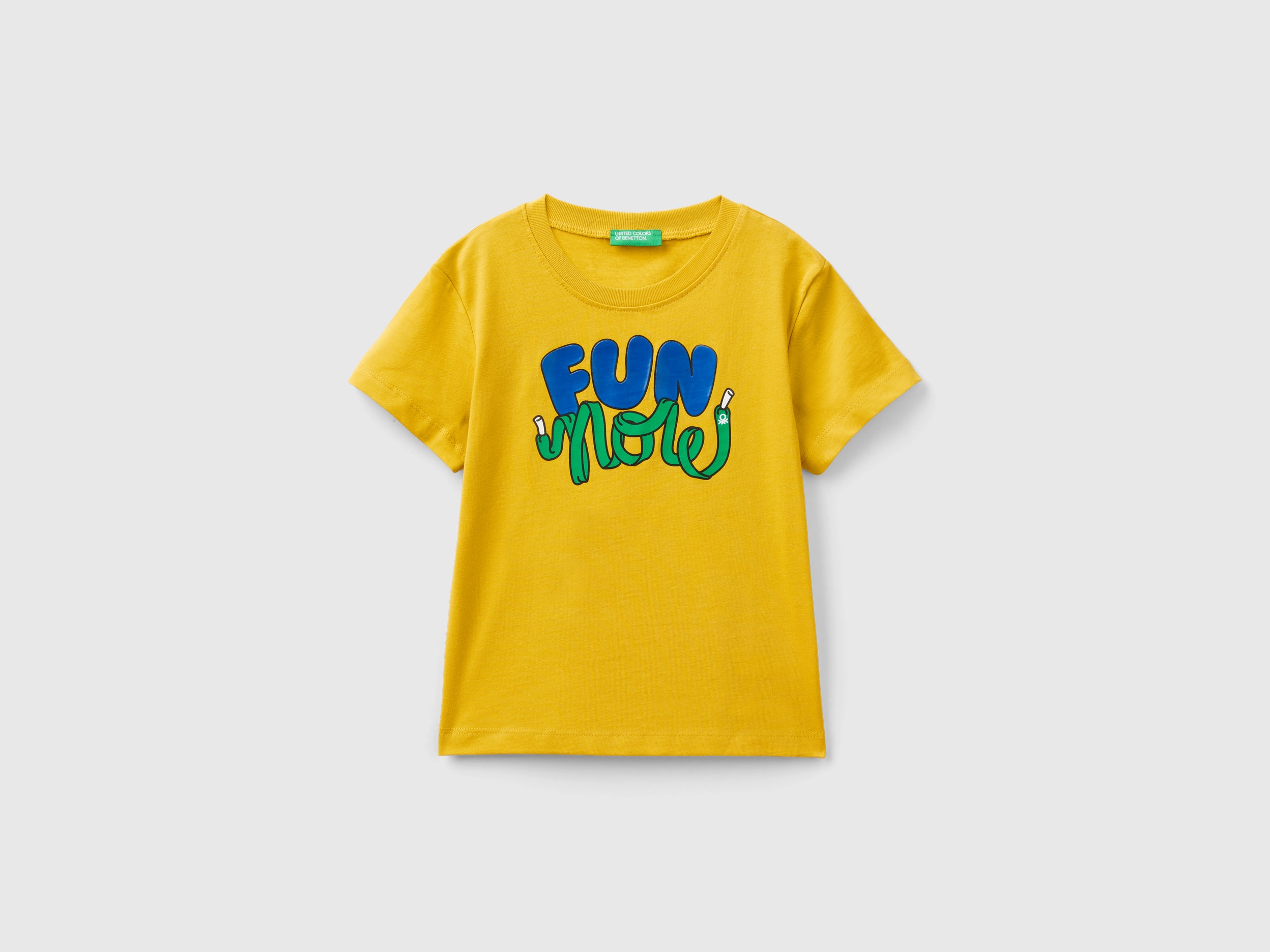 Benetton, T-shirt Con Stampa In Rilievo, Senape, Bambini