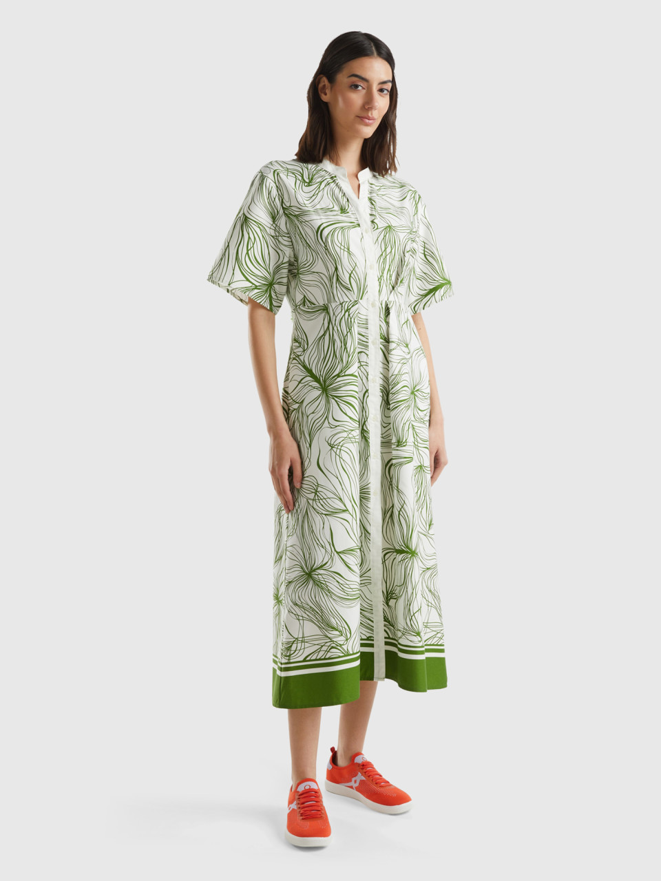 Benetton, Long Shirt Dress In Sustainable Viscose Blend, , Women
