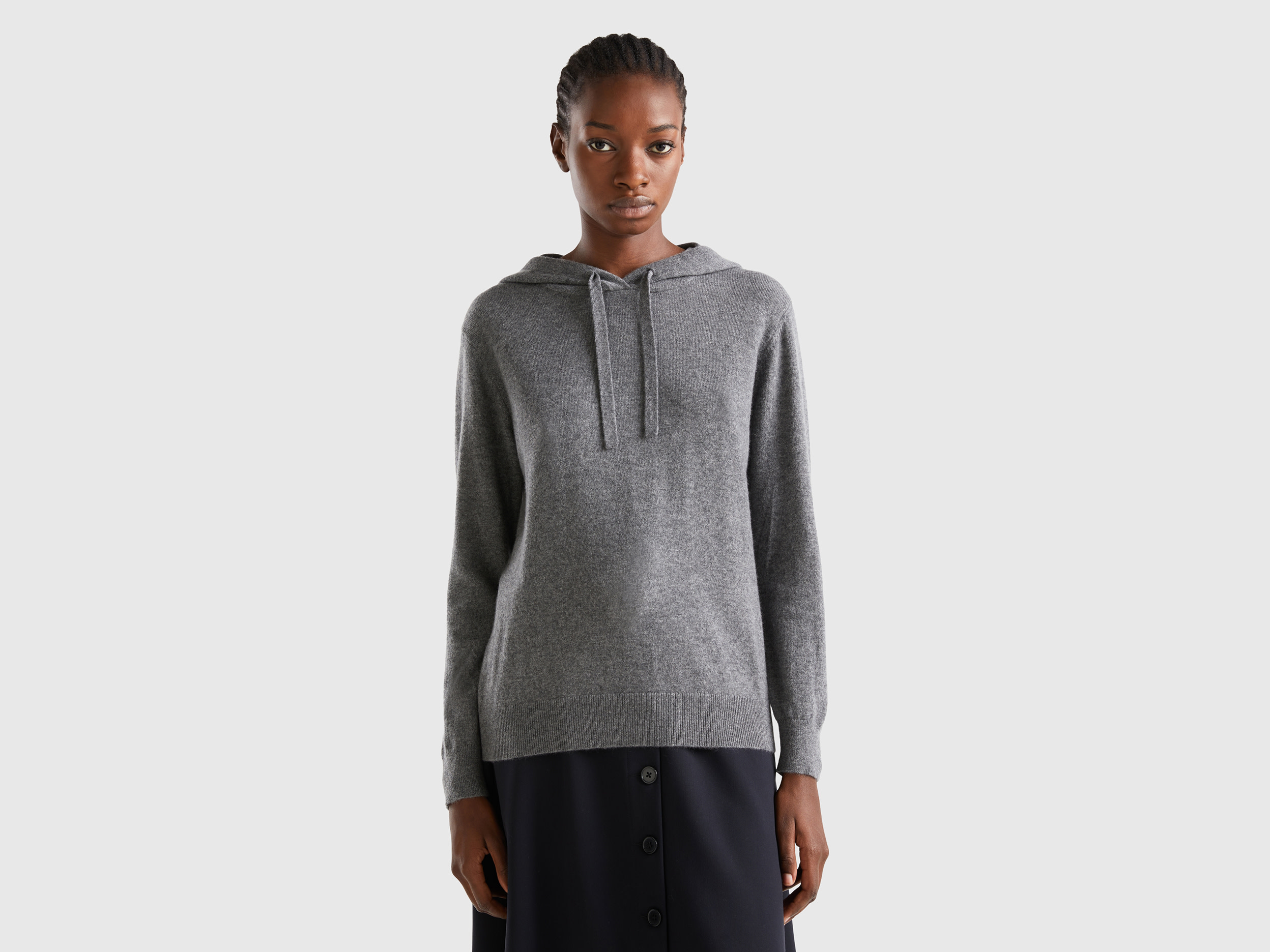 Benetton, Dark Gray Sweater With Hood, size XS, Dark Gray, Women
