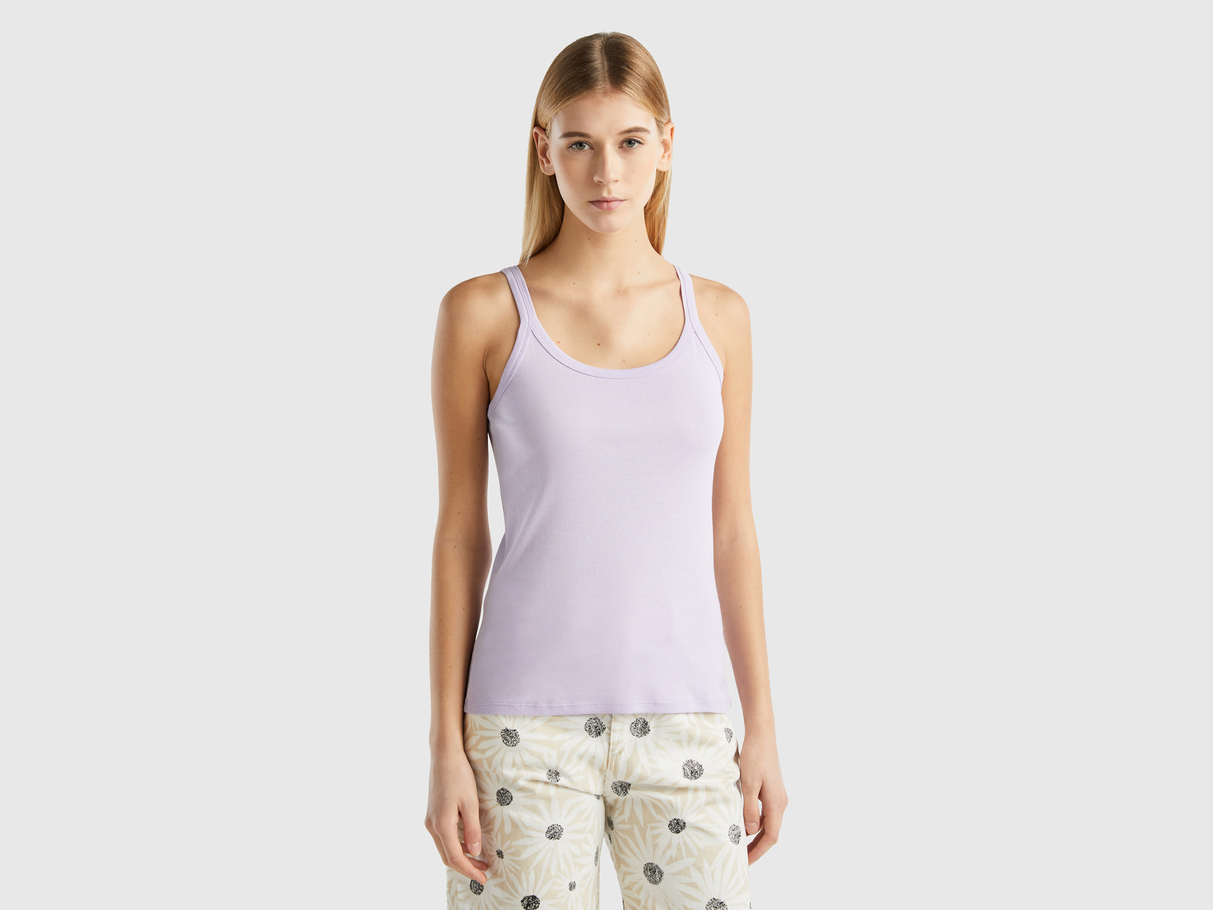 Benetton, Lilac Tank Top In Pure Cotton, size M, Lilac, Women