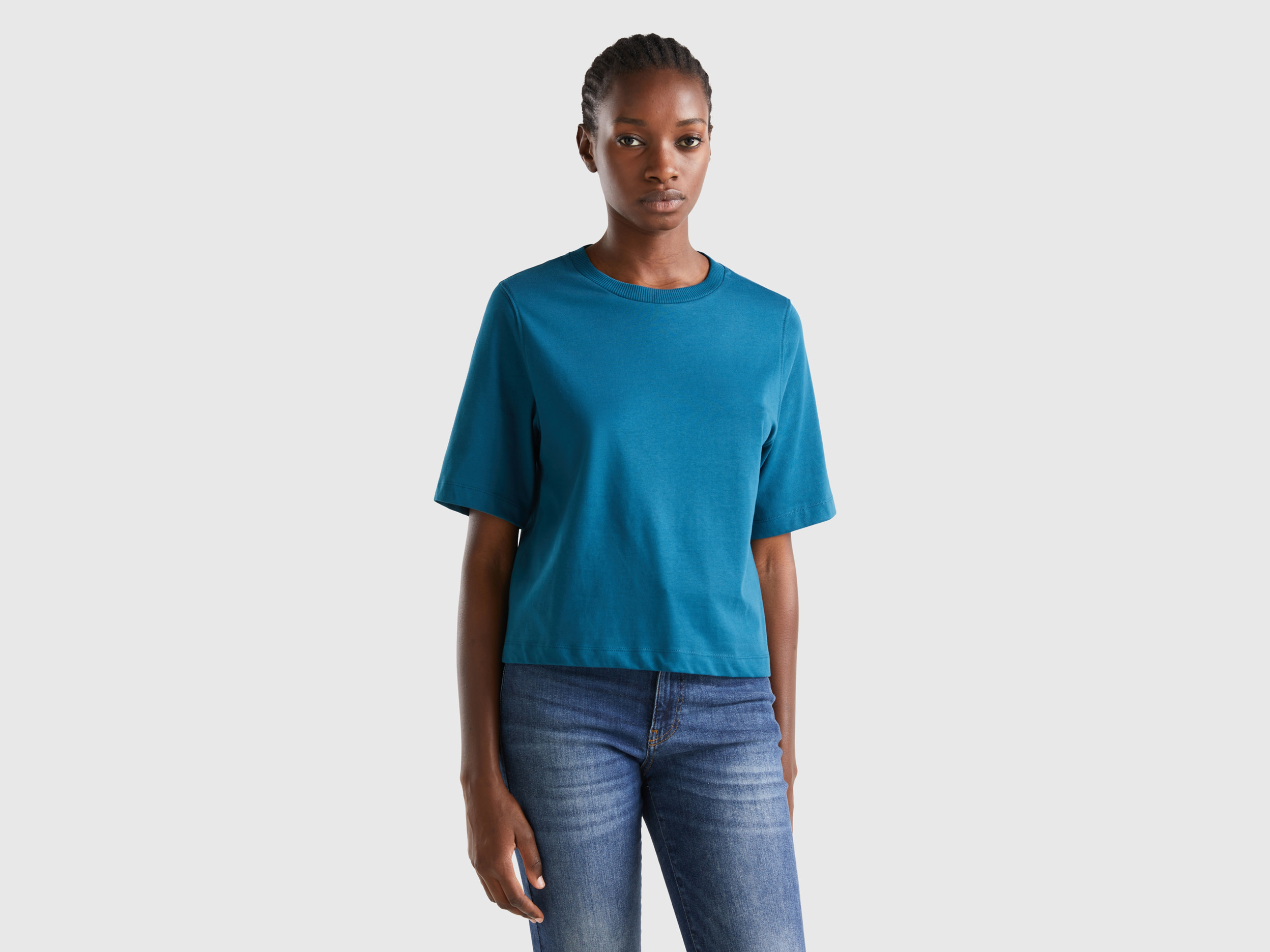 Benetton, 100% Cotton Boxy Fit T-shirt, size XS, Teal, Women