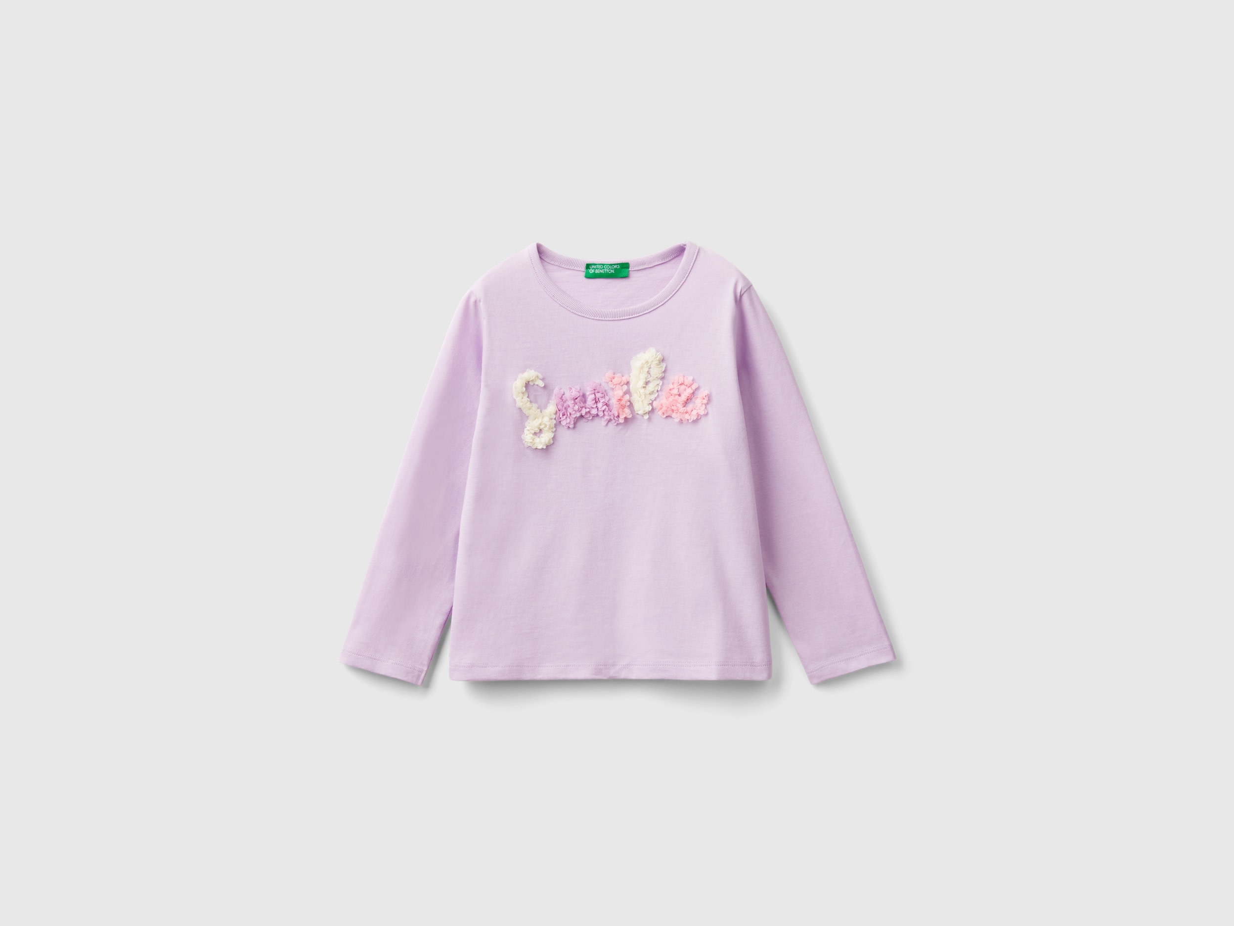 Benetton, T-shirt Con Applicazione Effetto Petali, Lilla, Bambini