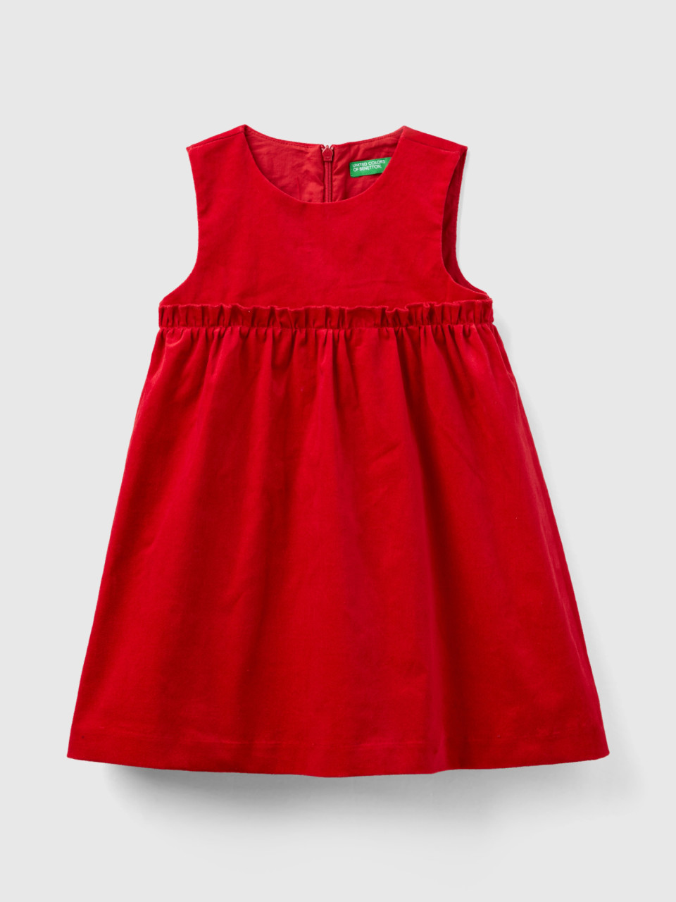 Benetton, Kleid Aus Glattem Samt, Rot, female