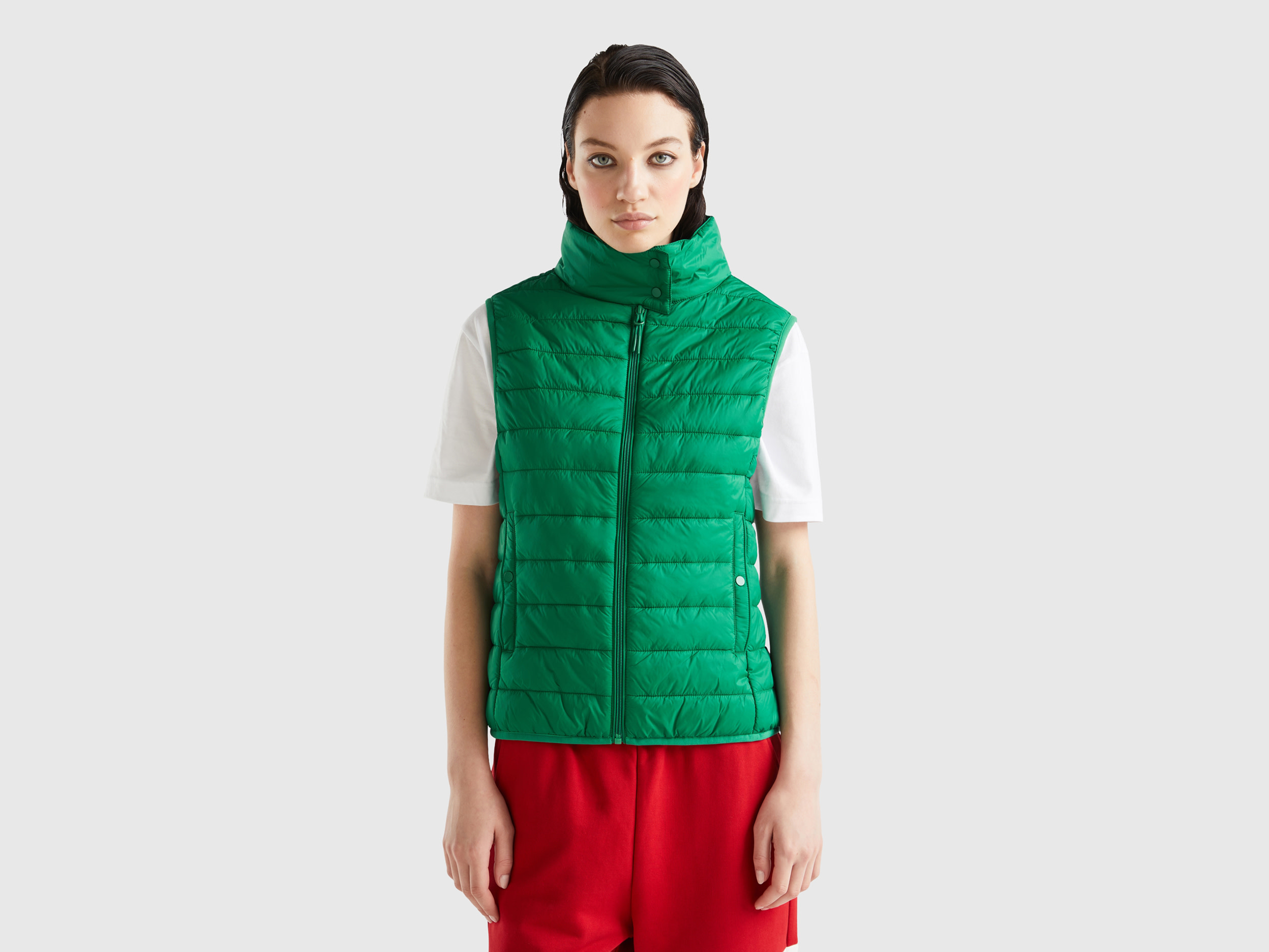 Benetton, Sleeveless Puffer Jacket With Recycled Wadding, size S, Green, Women