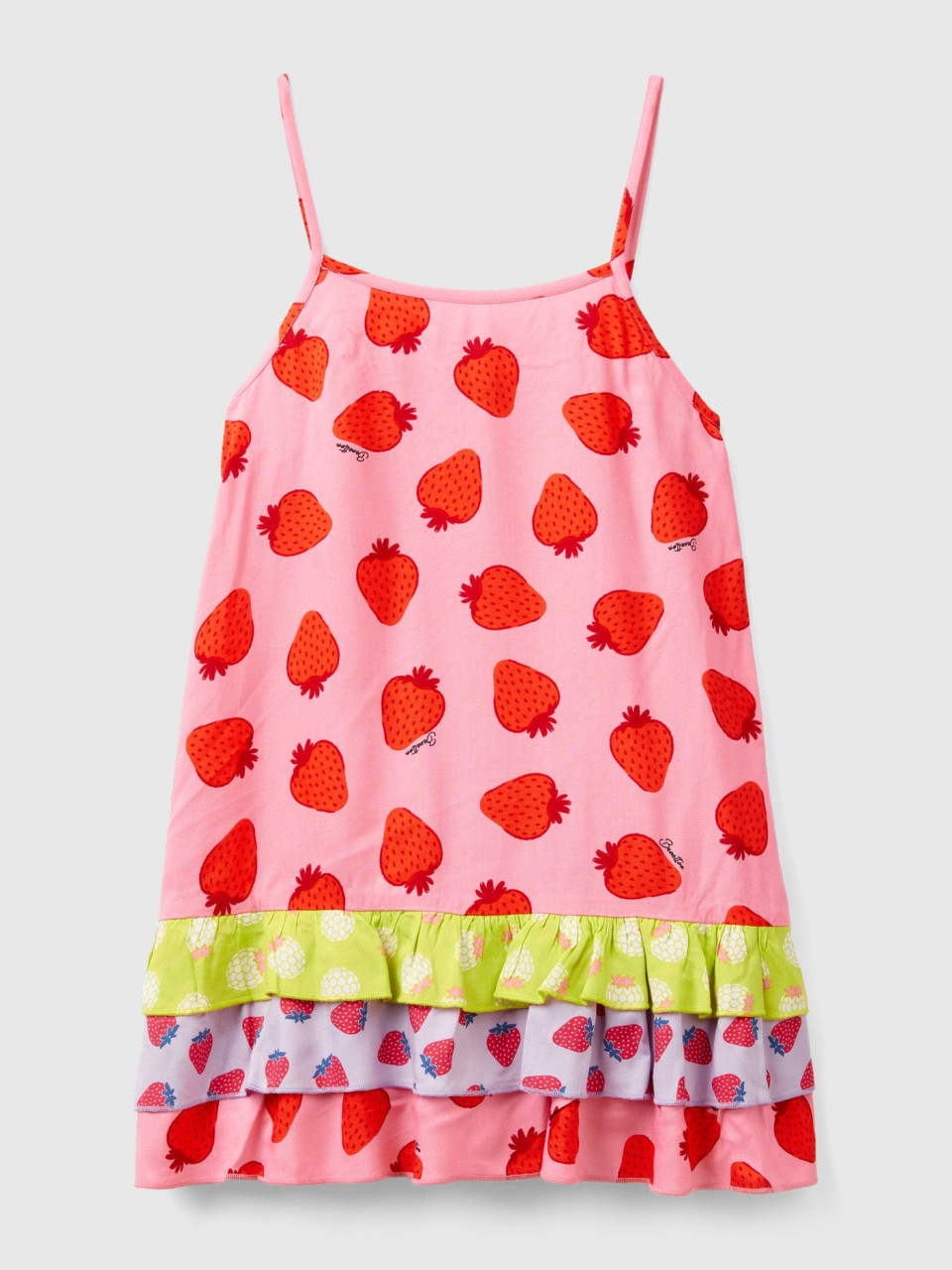Benetton, Dress With Fruit Pattern, Pink, Kids