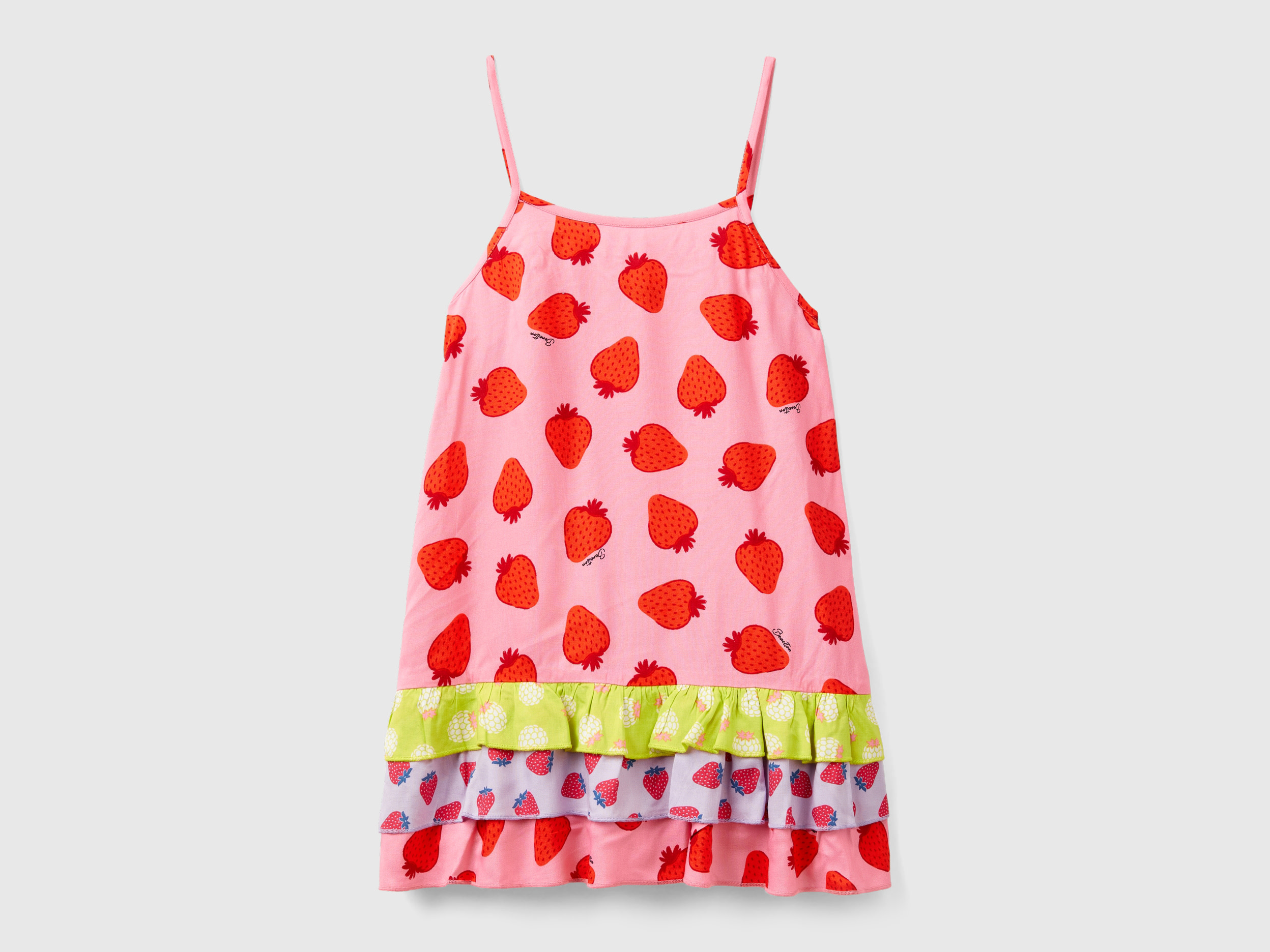 Benetton, Vestito Con Pattern Frutta, Rosa, Bambini