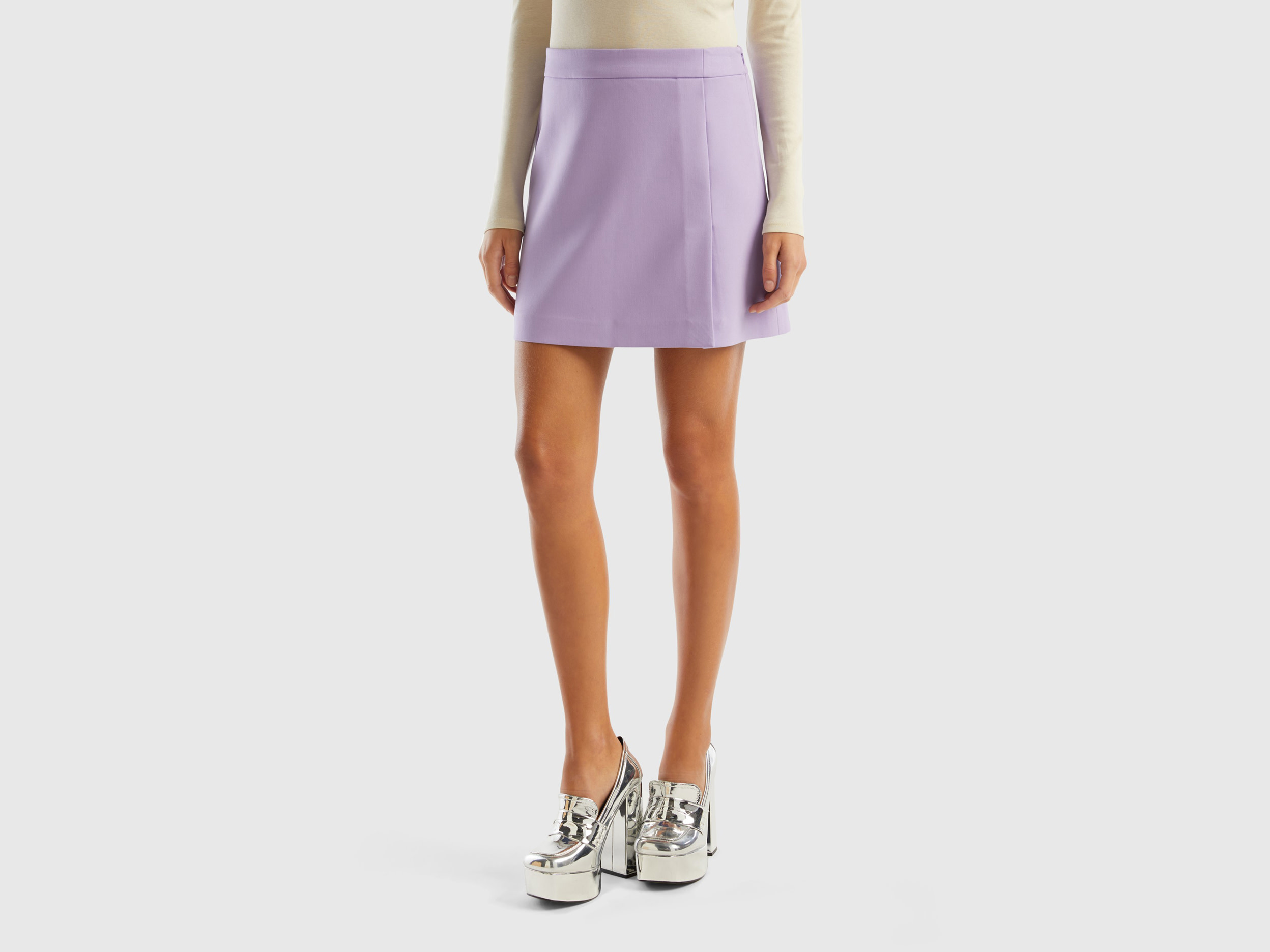 Benetton, Mini Skirt With Side Zipper, size 10, Lilac, Women