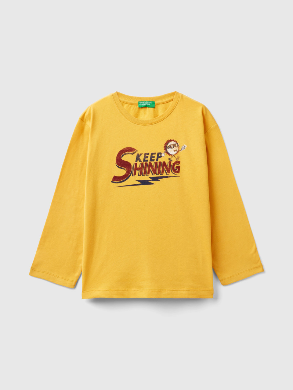 Benetton, Oversized Fit T-shirt With Allover Print, Yellow, Kids