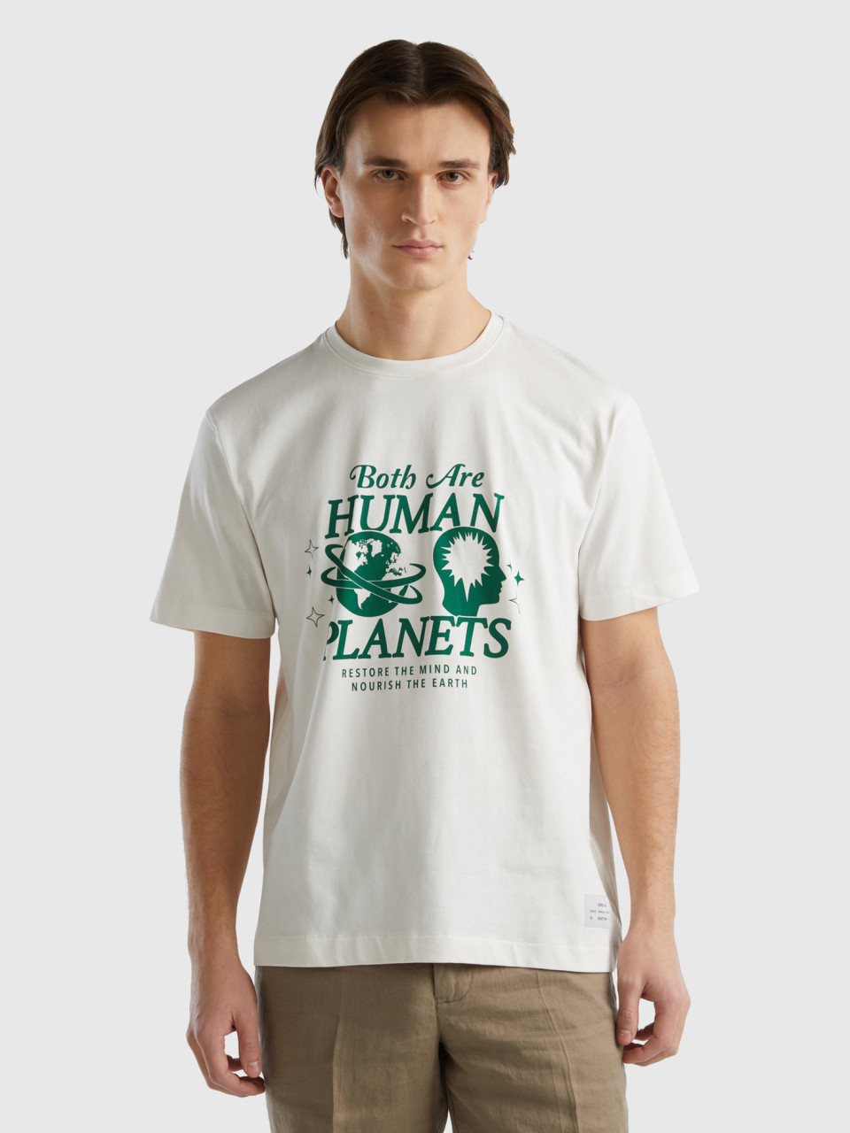 Benetton, T-shirt In Pure Organic Cotton, White, Men