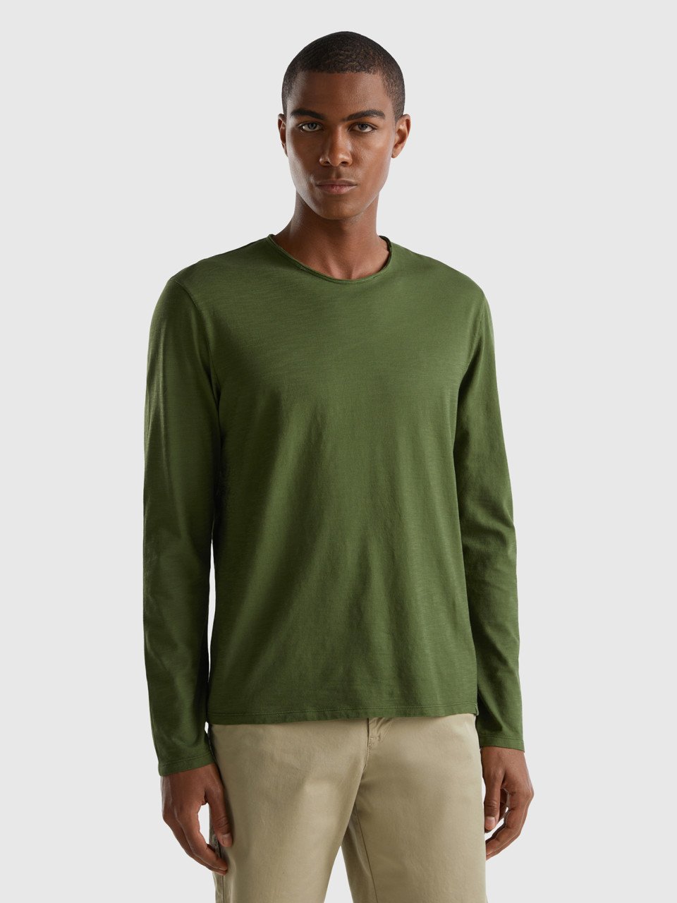 Benetton, Long Sleeve T-shirt In 100% Cotton, , Men