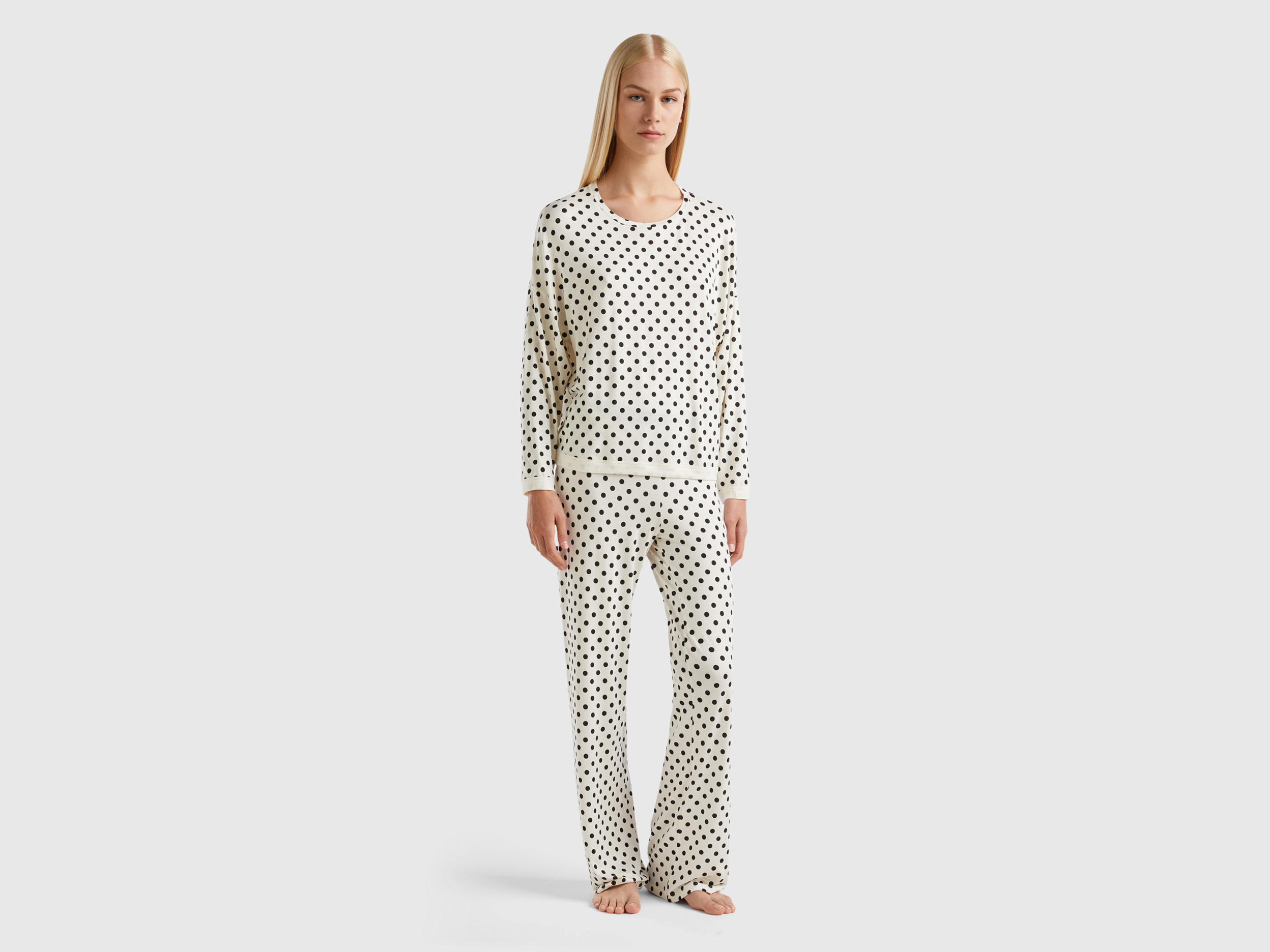 Benetton, Long Polka Dot Pyjamas, size M, Creamy White, Women