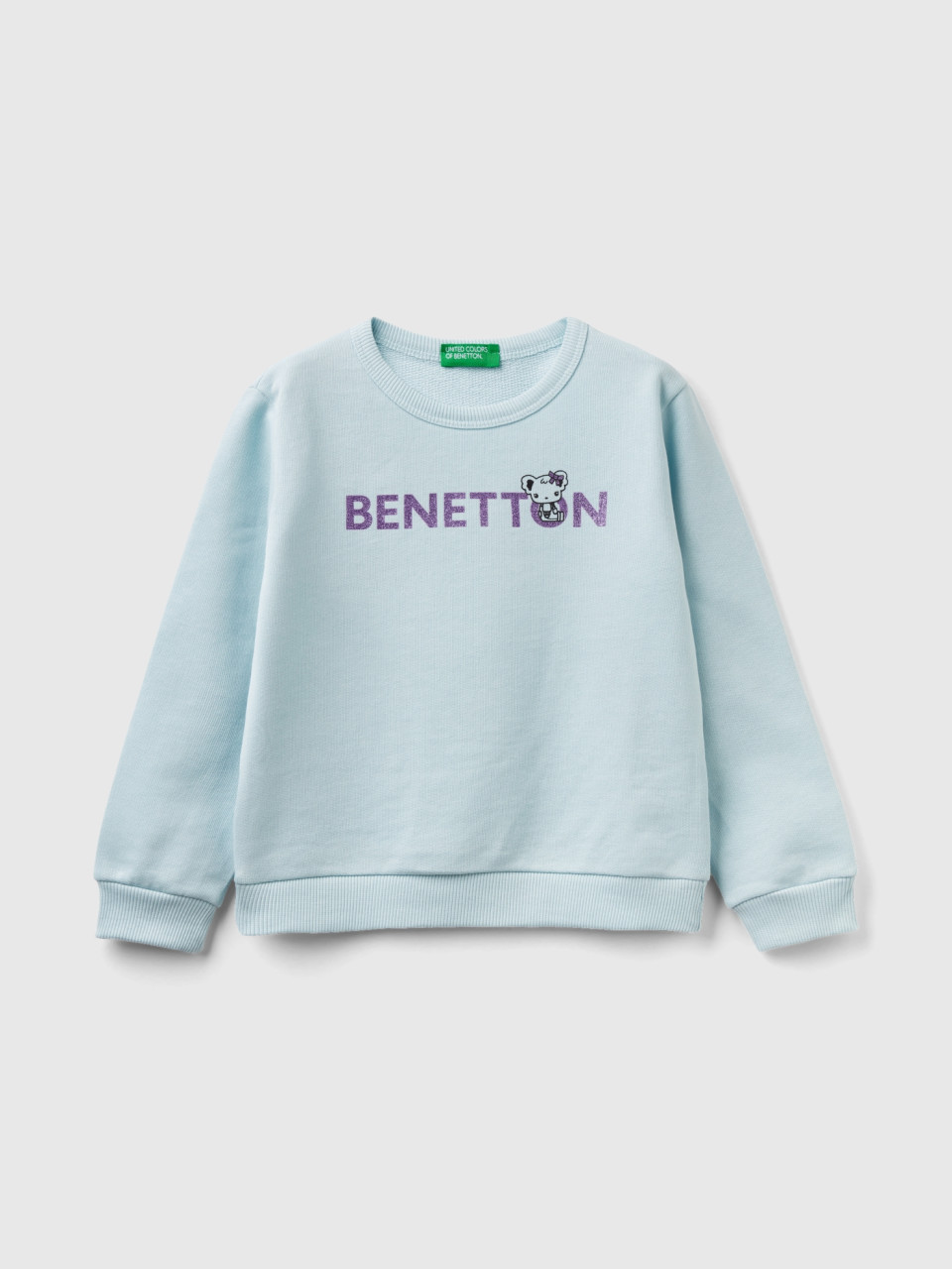 Benetton, 100% Organic Cotton Sweatshirt With Logo, Aqua, Kids