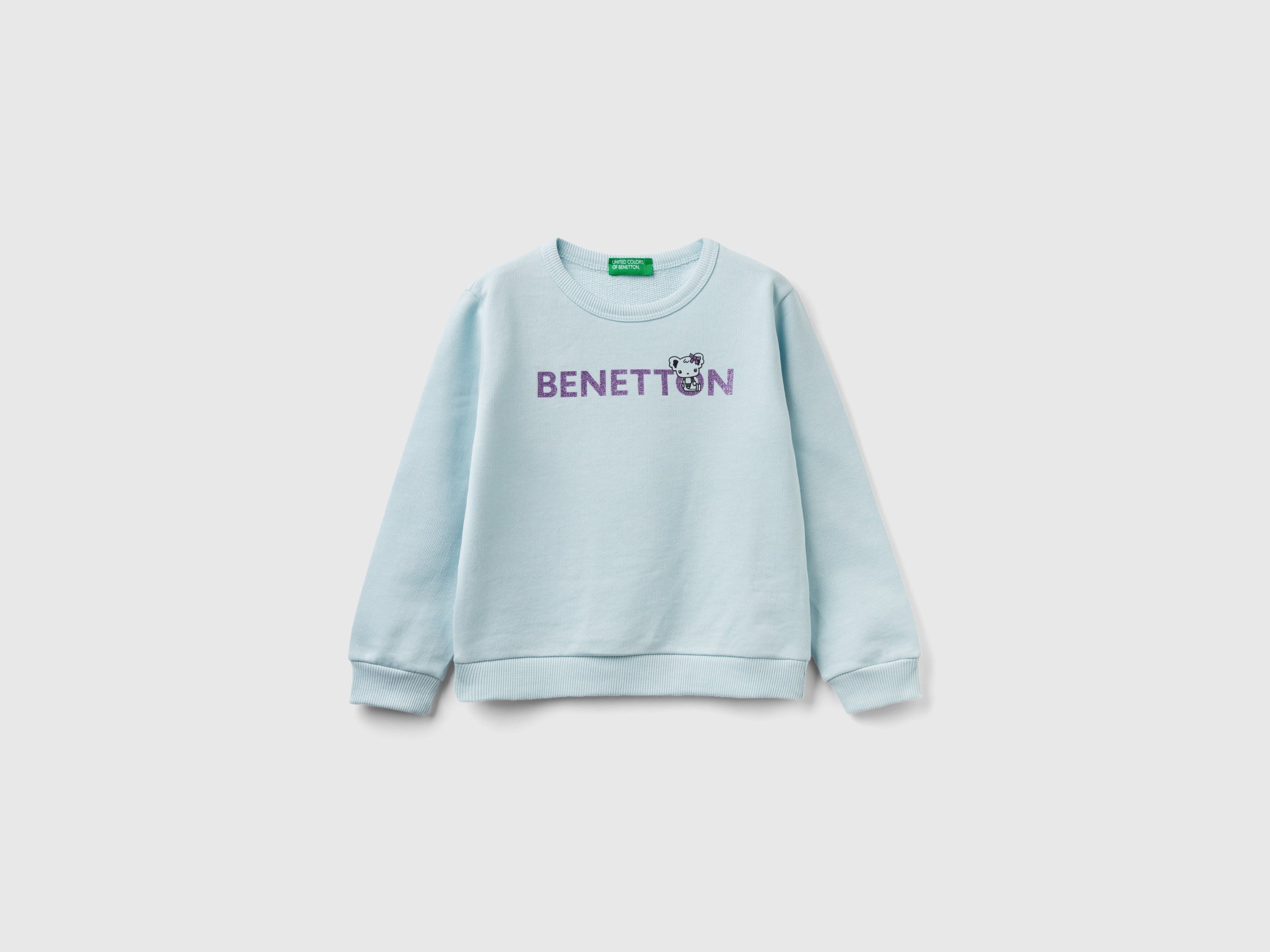 Benetton, 100% Organic Cotton Sweatshirt With Logo, size 18-24, Aqua, Kids