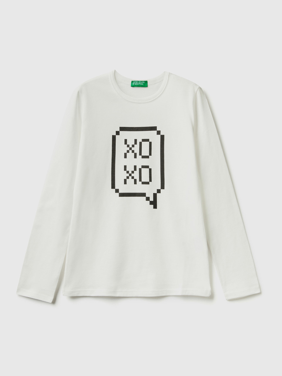 Benetton, Long Sleeve 100% Cotton T-shirt, White, Kids